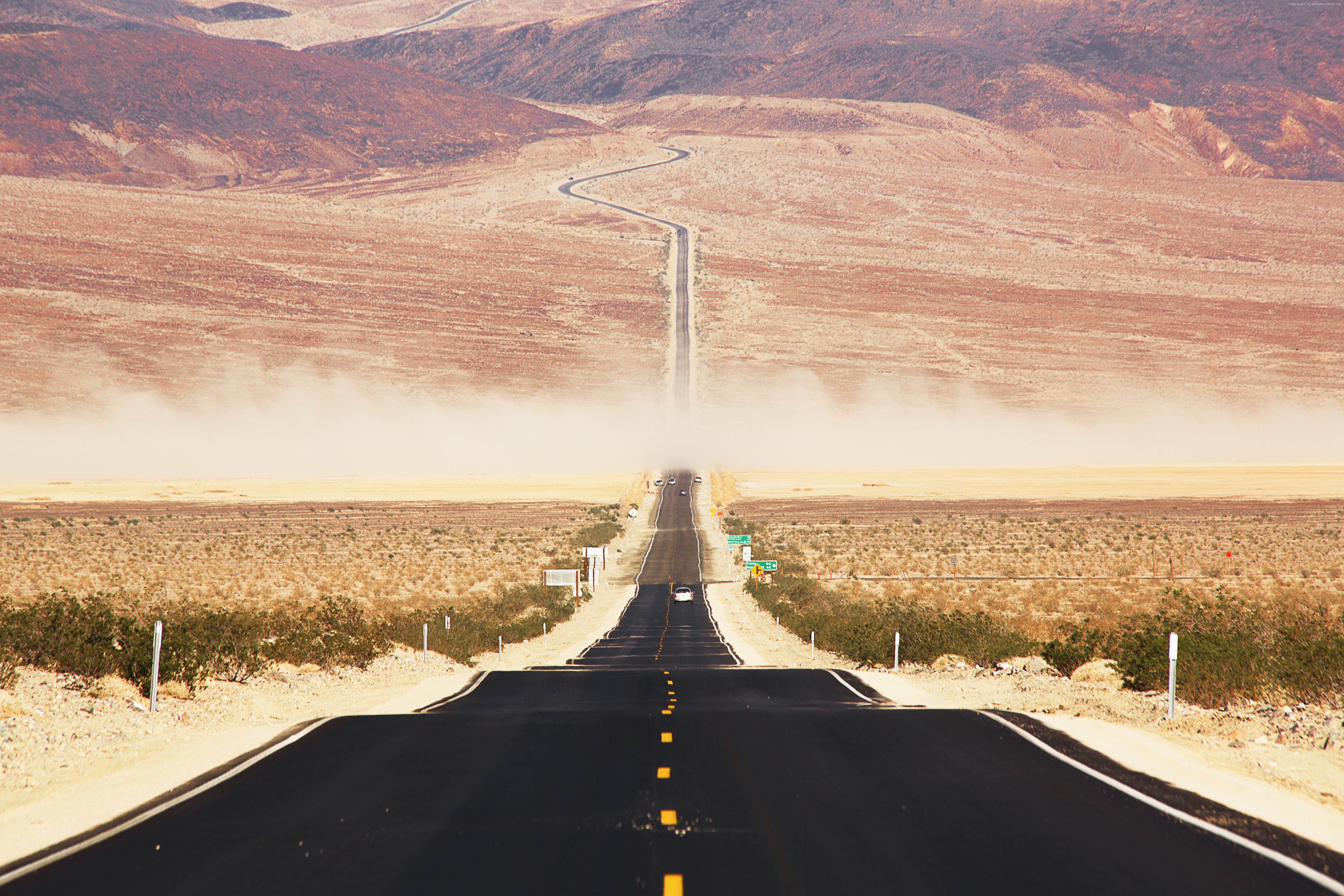 Desert road in Californian desert, USA HD Wallpaper
