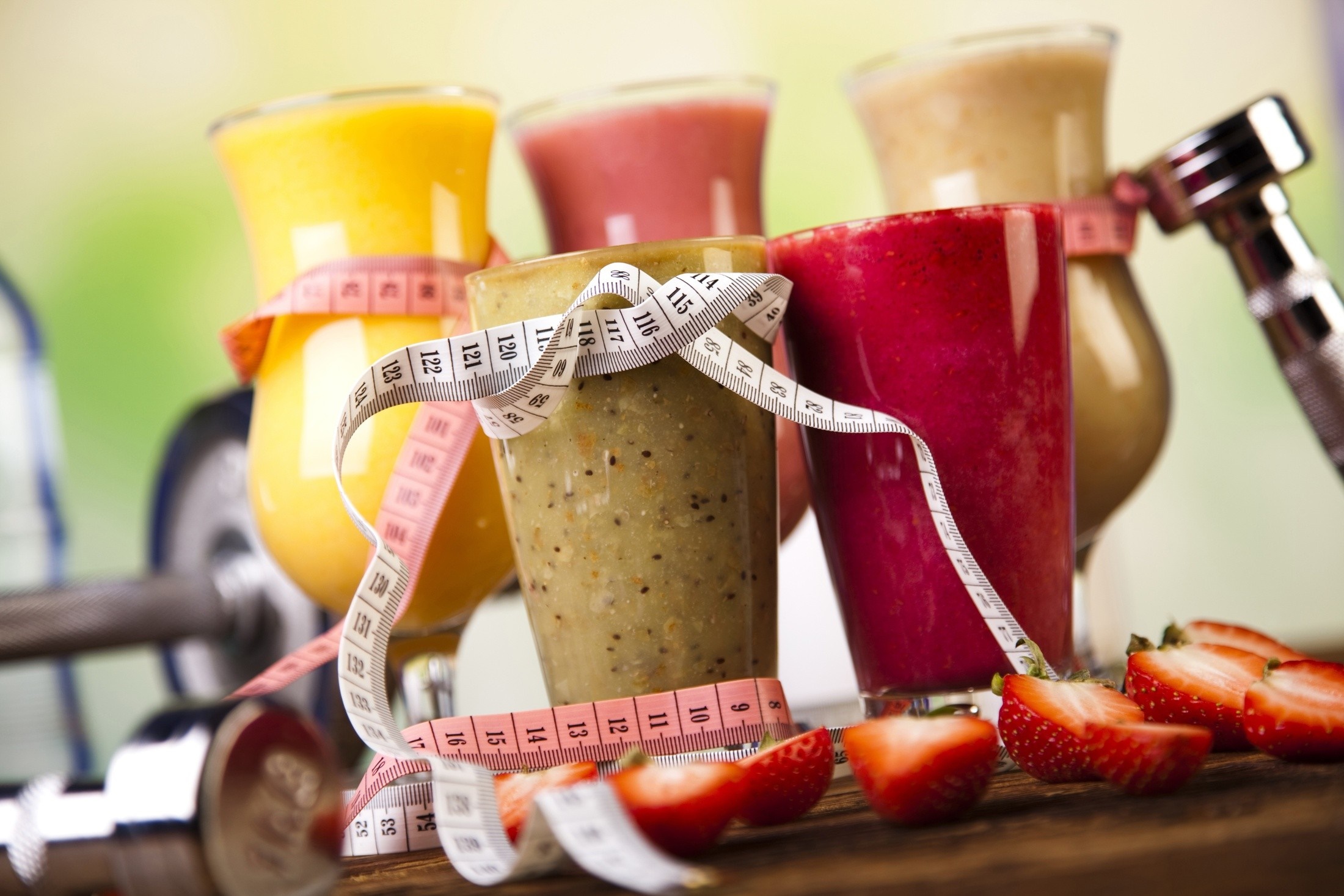 Healthy Smoothies with Dumbbells and Strawberries HD Wallpaper
