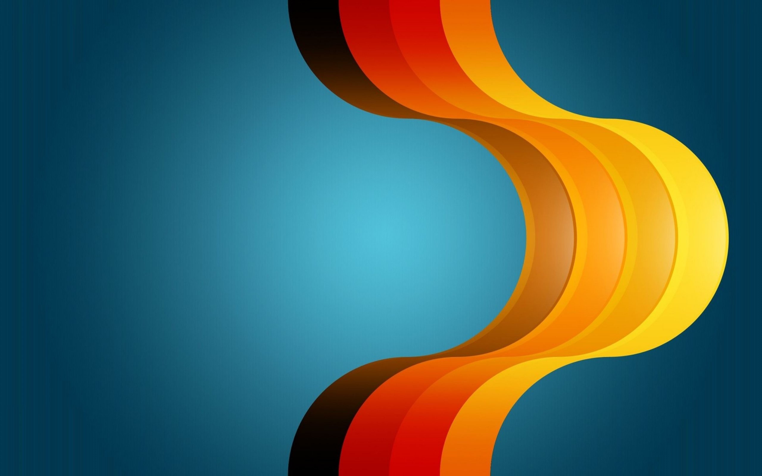 Abstract wavy lines in orange and yellow on blue background HD Wallpaper