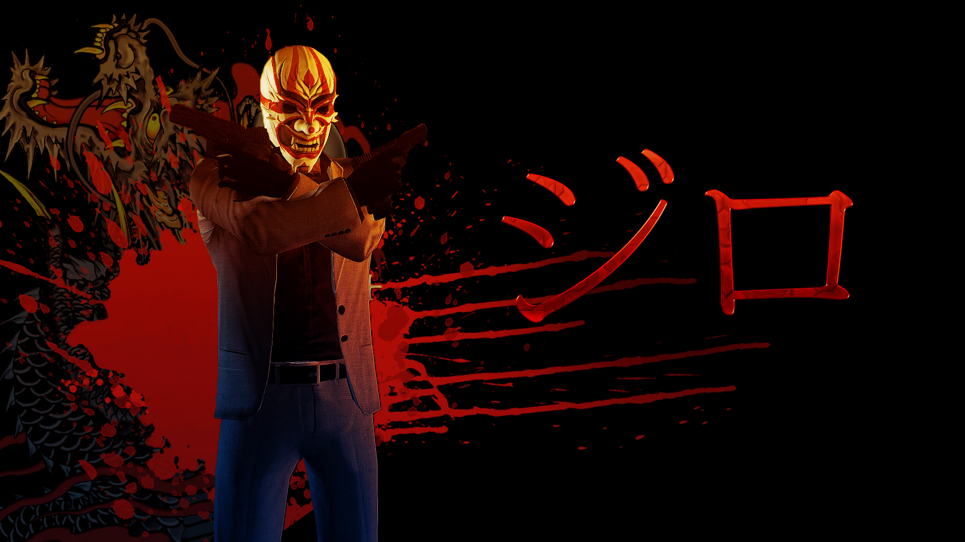 Payday 2 illustration with masked man and dragon HD Wallpaper