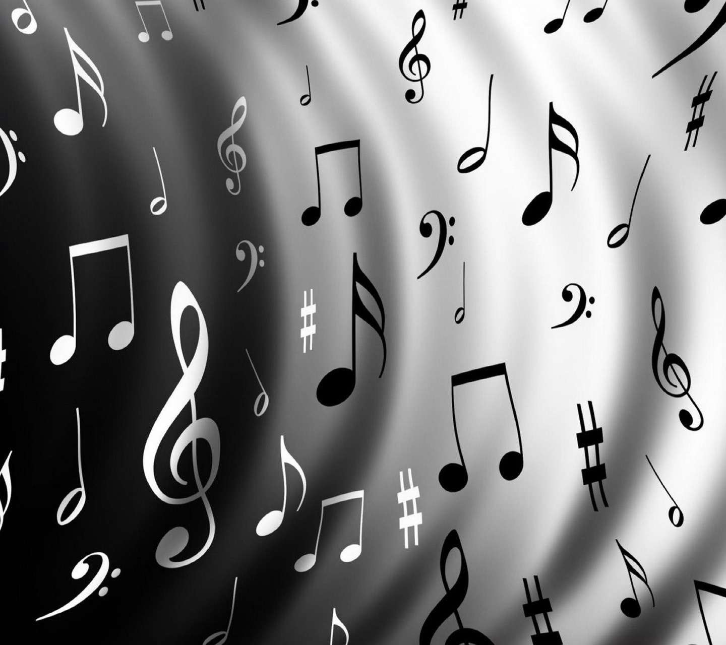 Monochrome musical notes on a wavy background HD Wallpaper