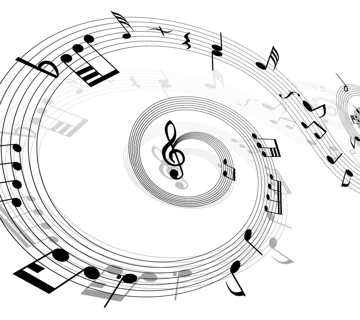Musical notes on a swirling staff HD Wallpaper