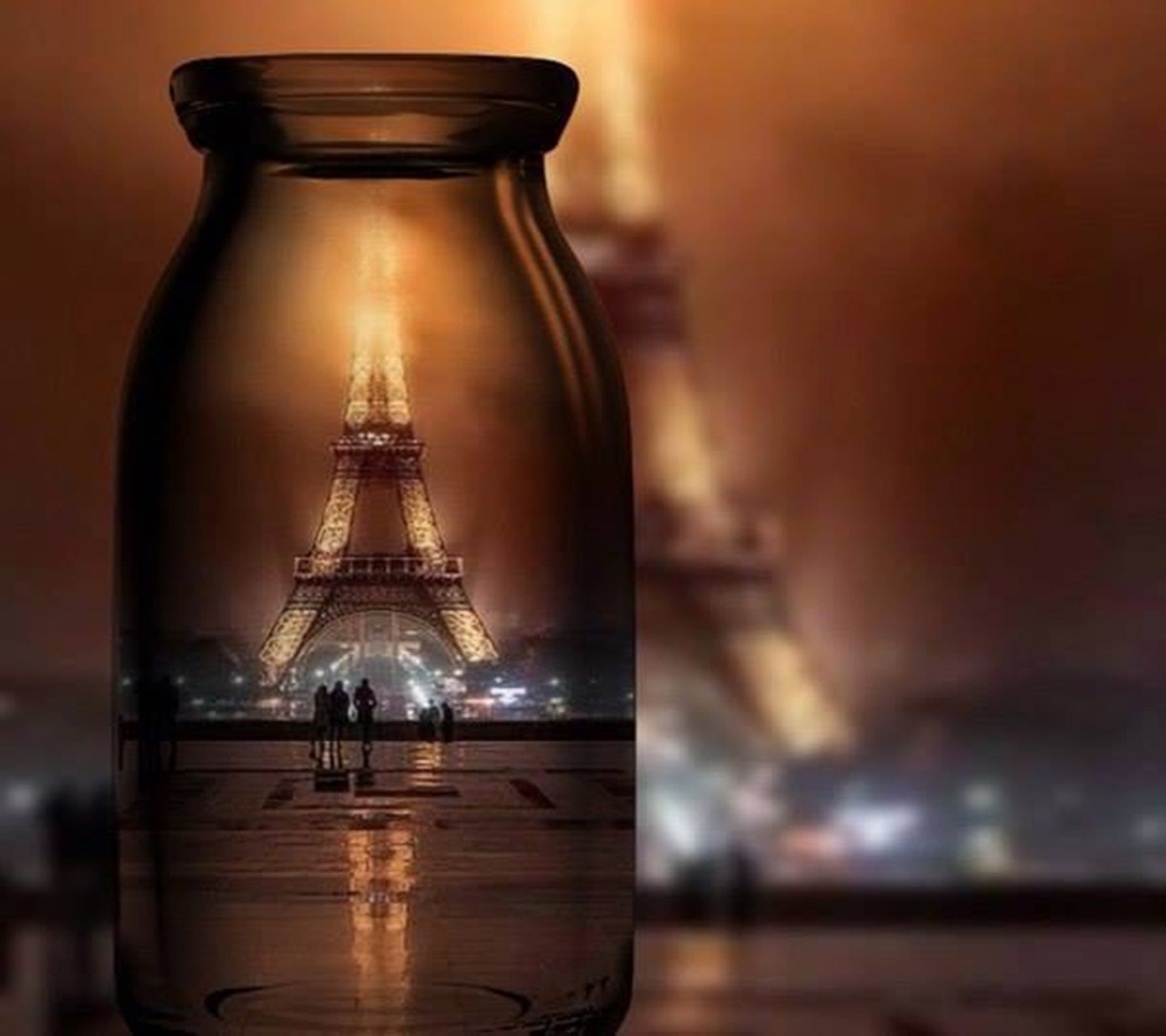Eiffel Tower inside a glass bottle in Paris HD Wallpaper