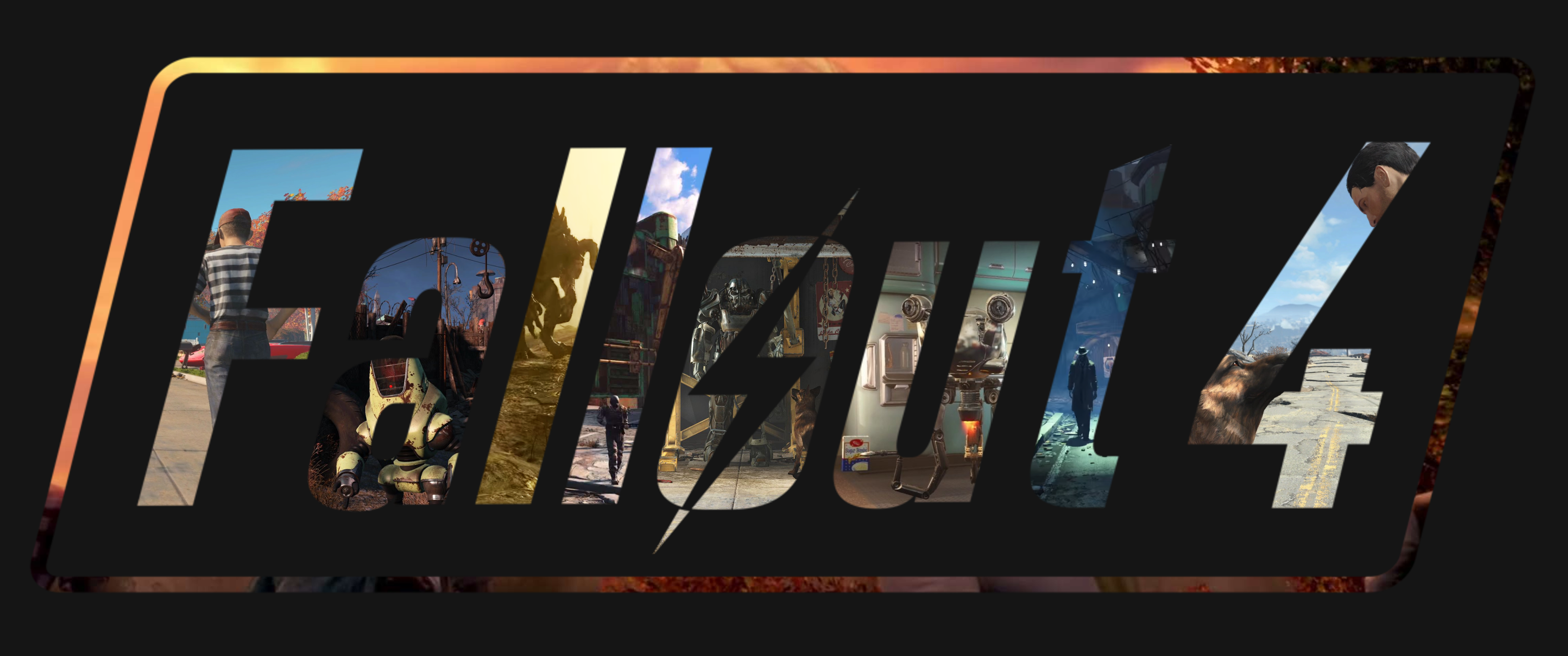 Fallout 4 logo with in-game scenes HD Wallpaper