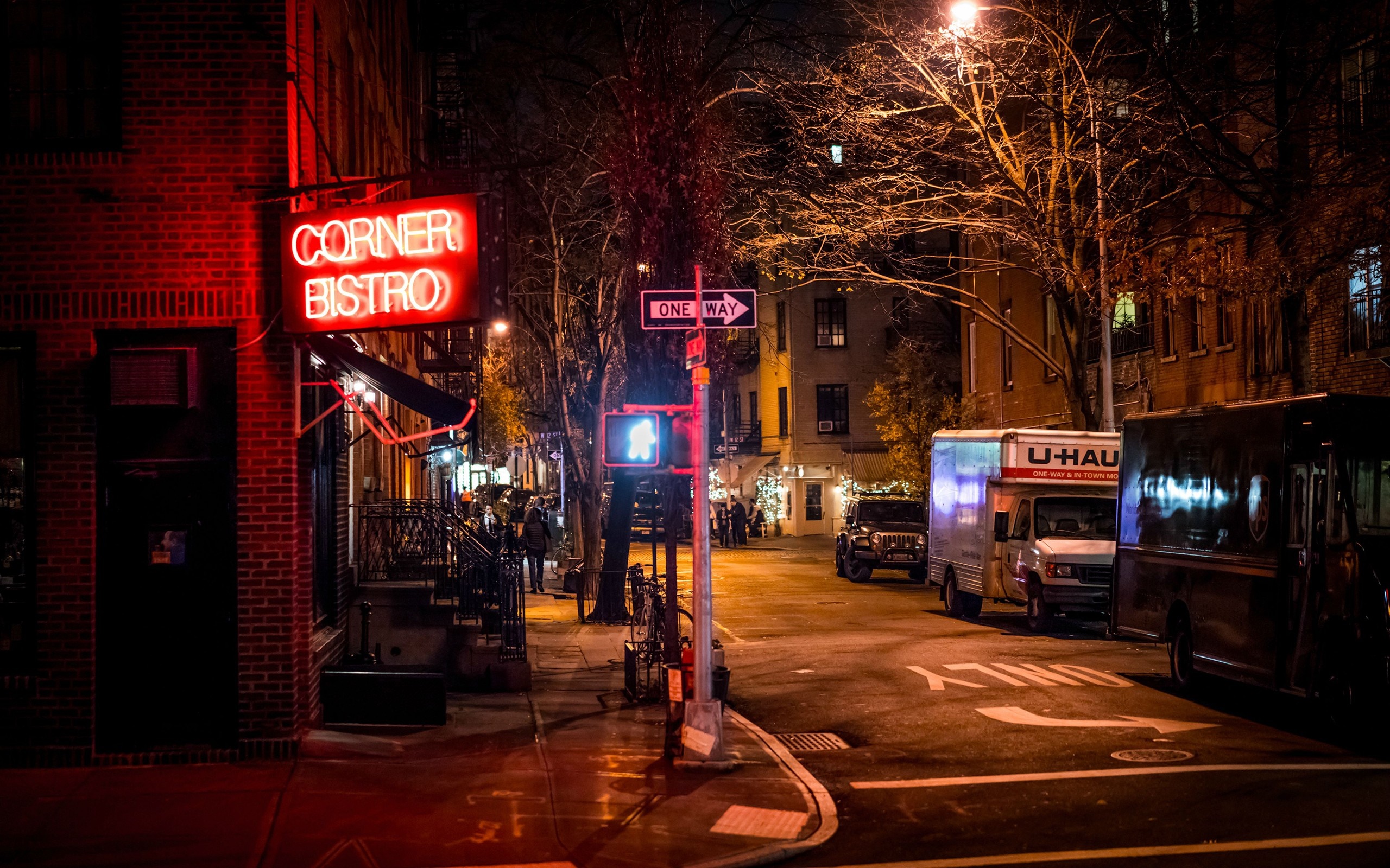 Corner Bistro at night in a city street HD Wallpaper