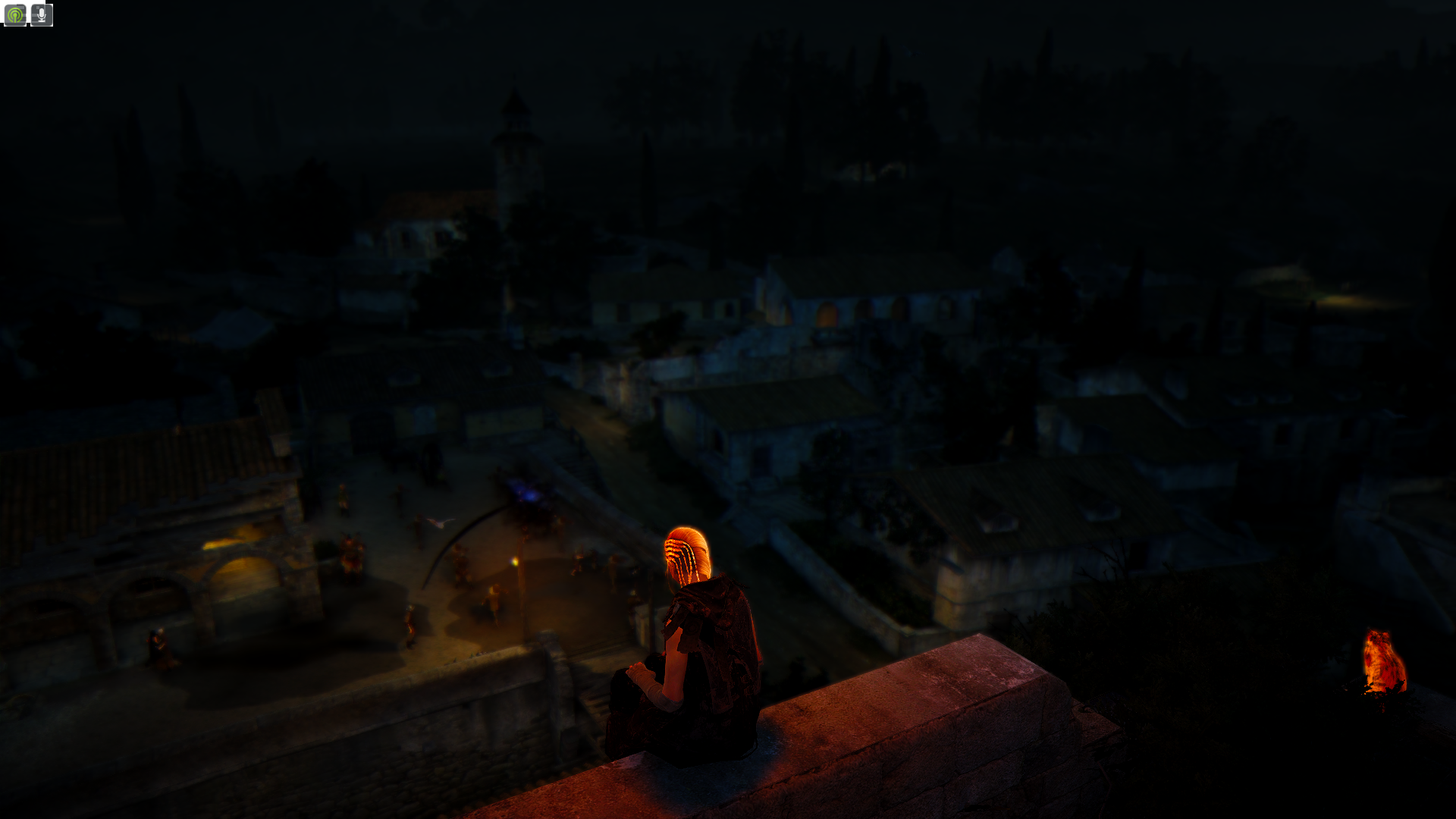 Black Desert Online: Character overlooking a village at night HD Wallpaper