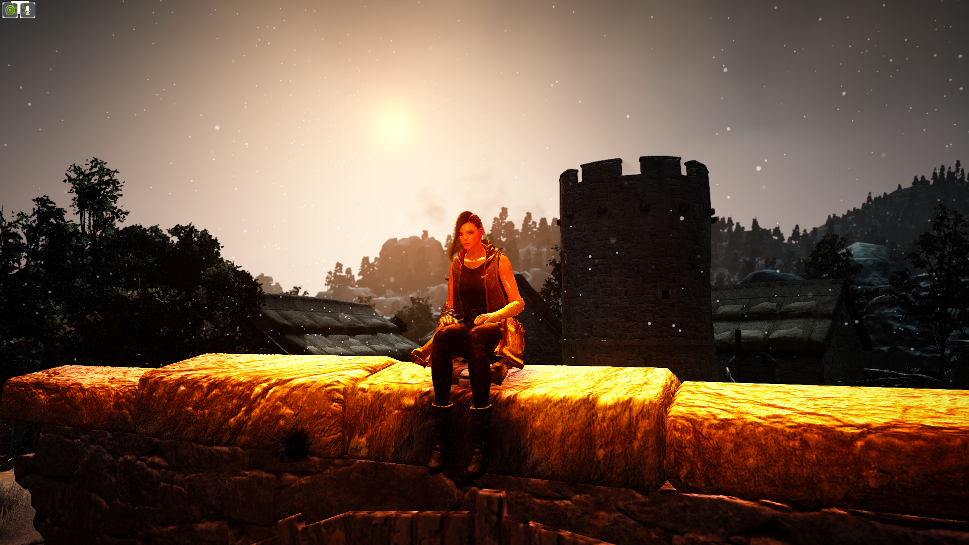 Woman sitting on a wall in Black Desert HD Wallpaper