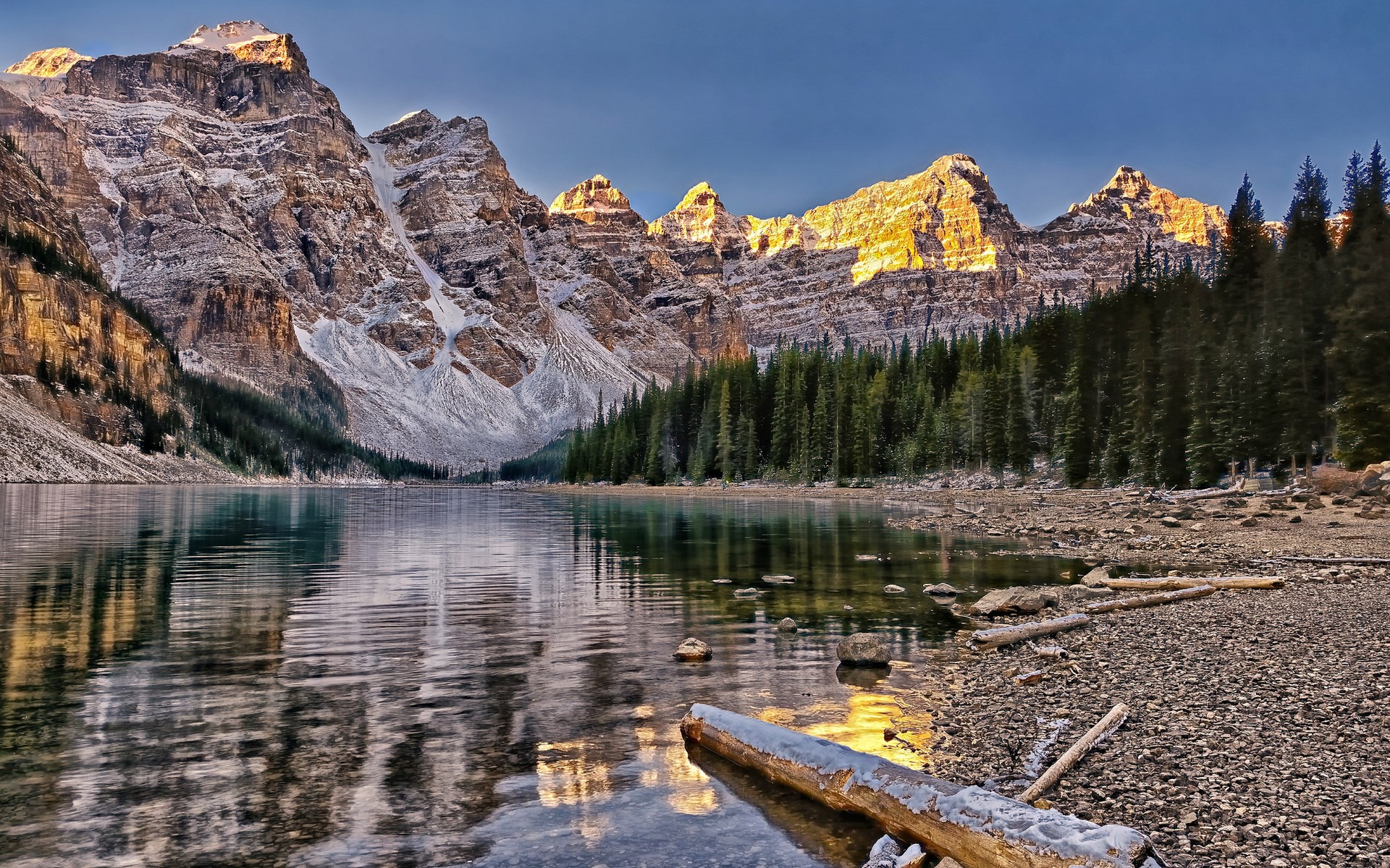 Moraine Lake with Mountains and Forest HD Wallpaper