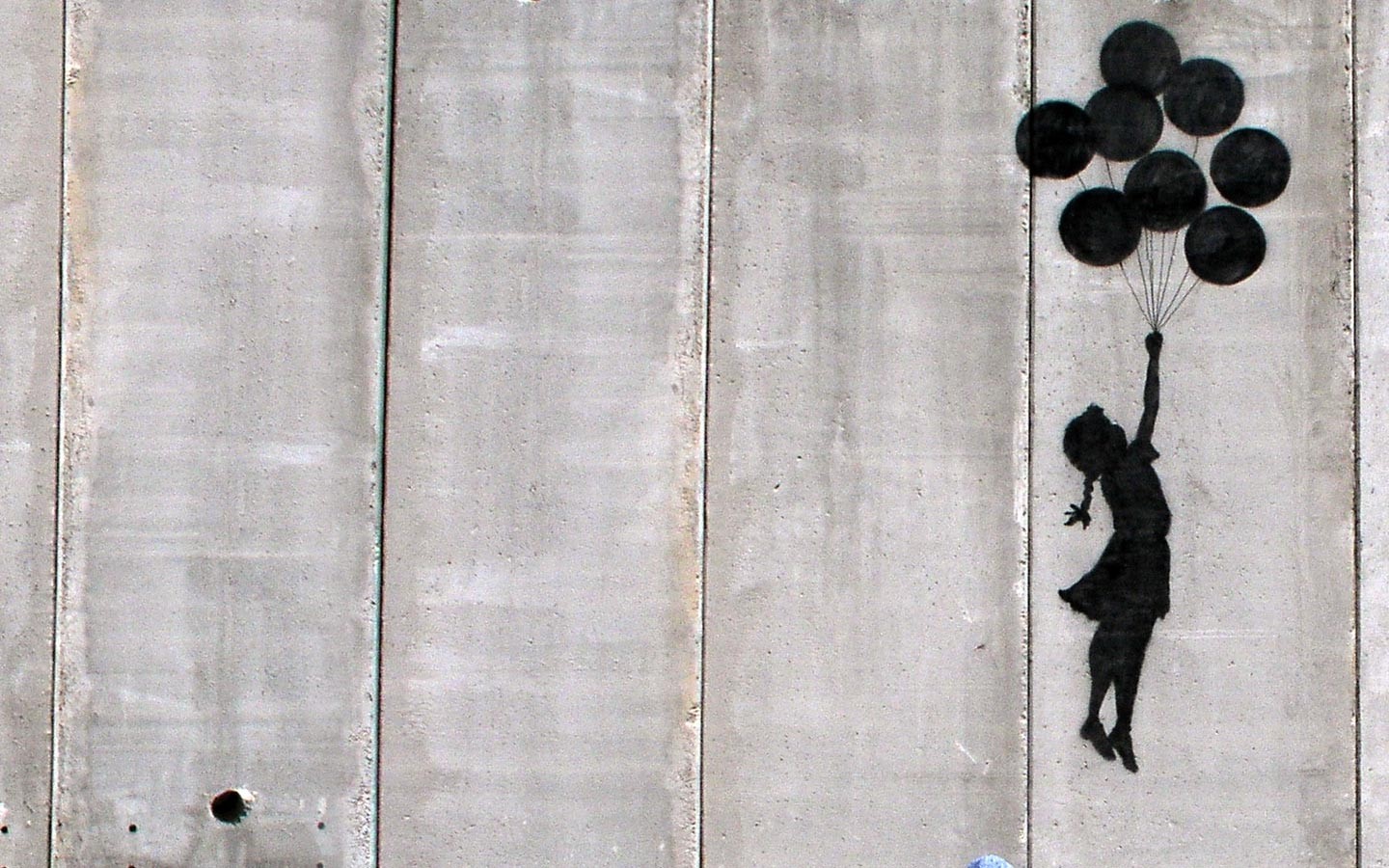 Girl with balloons graffiti on concrete wall HD Wallpaper
