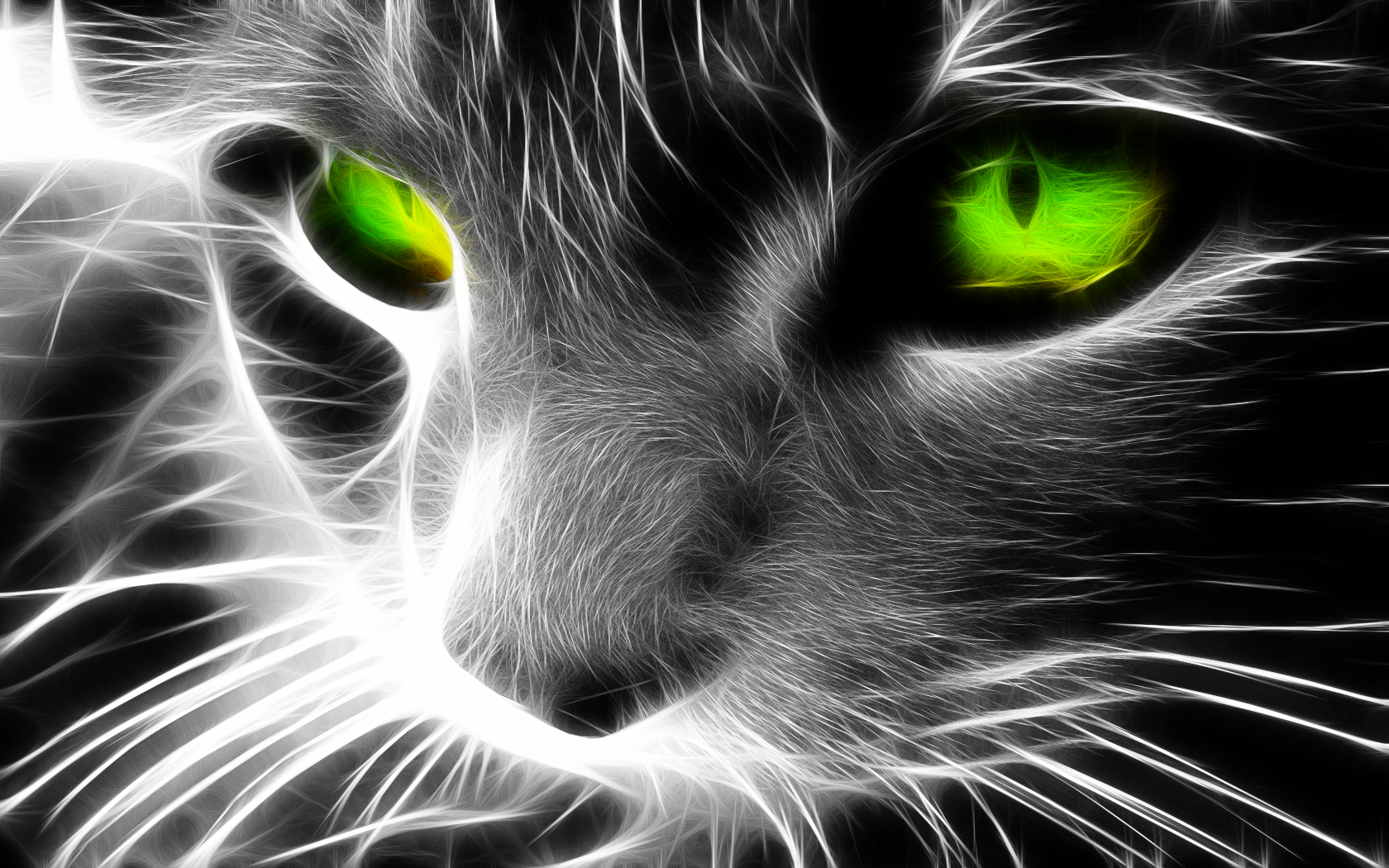 Fractalius illustration of a cat with green eyes HD Wallpaper