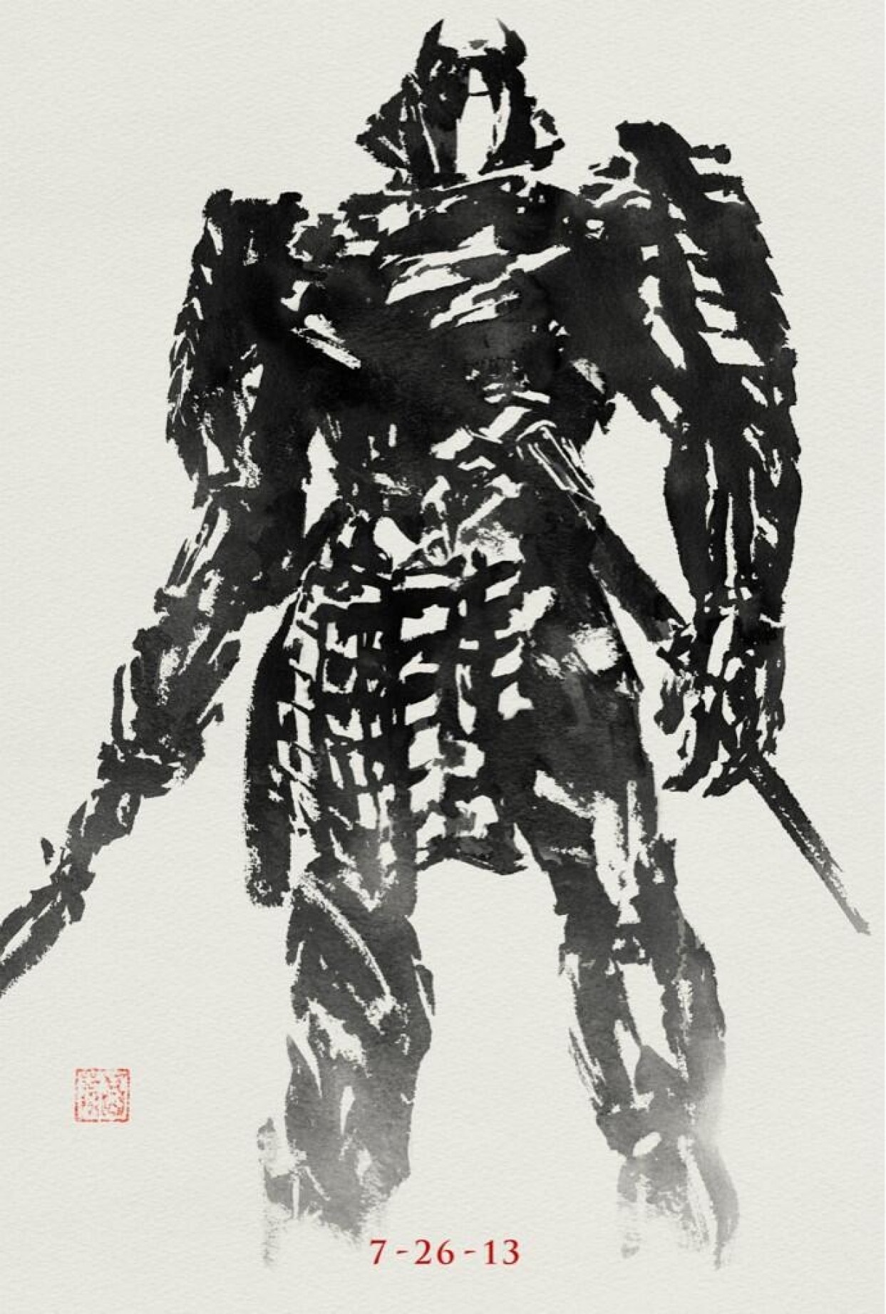 Ink drawing of a samurai warrior with swords HD Wallpaper