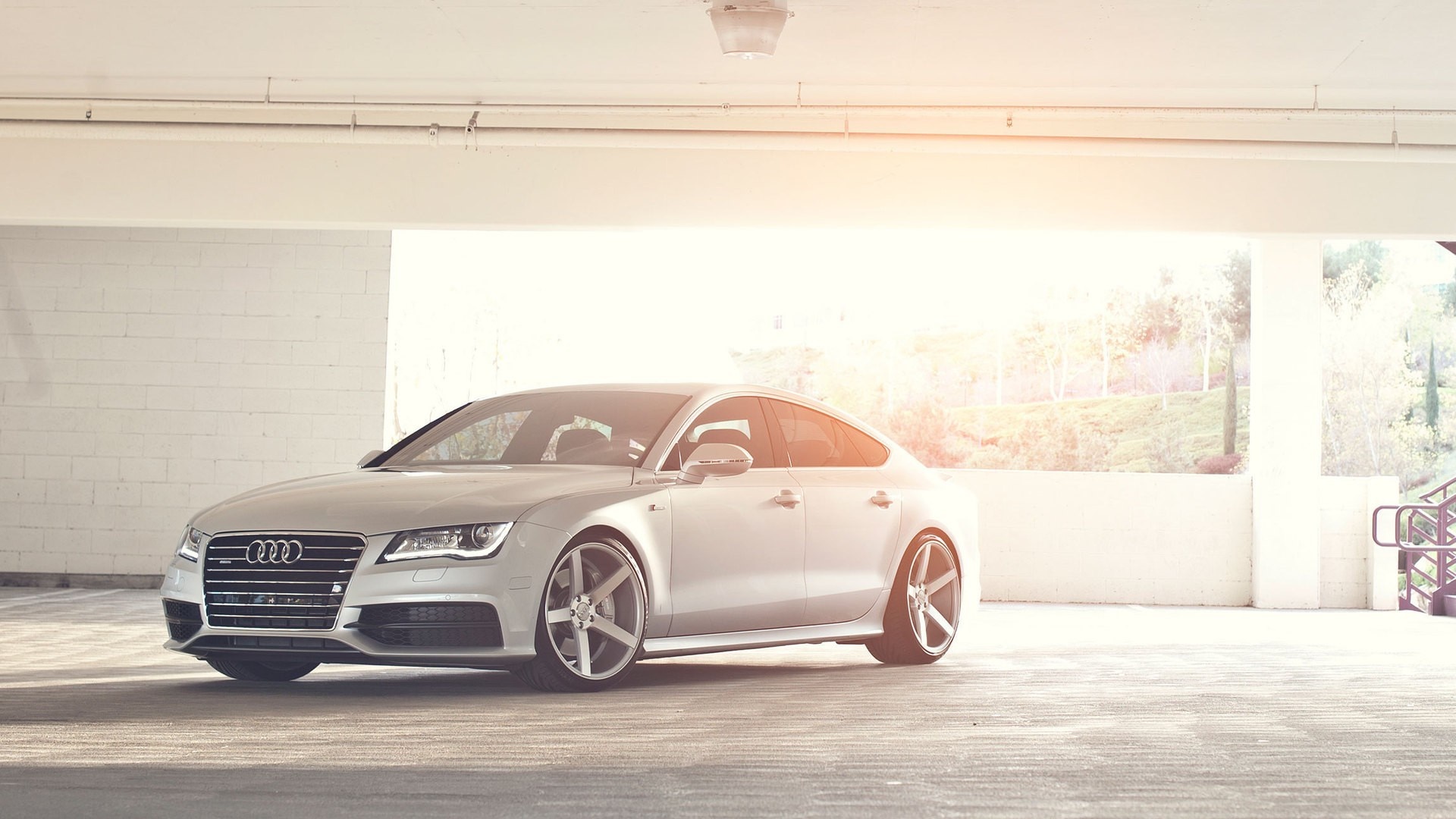 Silver Audi A7 Sedan parked in a garage HD Wallpaper