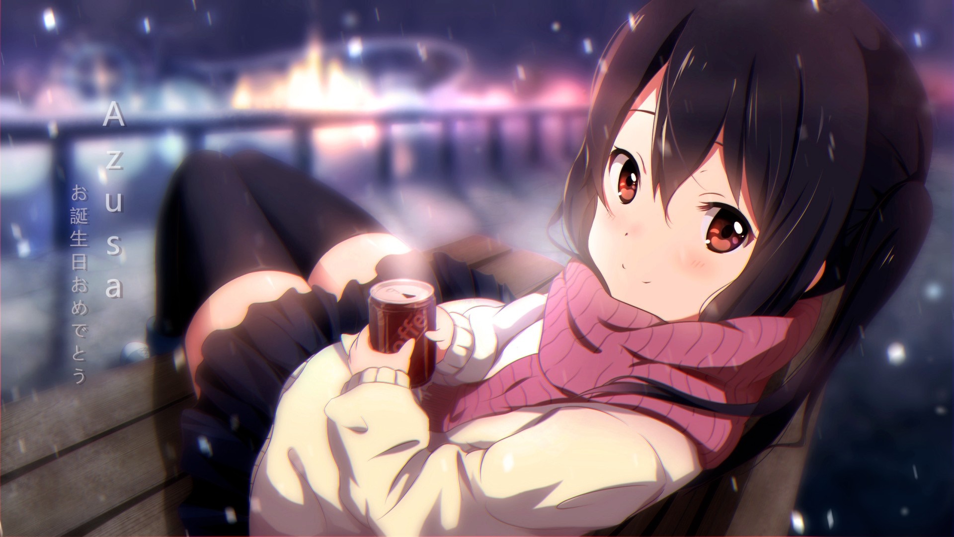 Azusa Nakano from K-ON! holding a drink HD Wallpaper