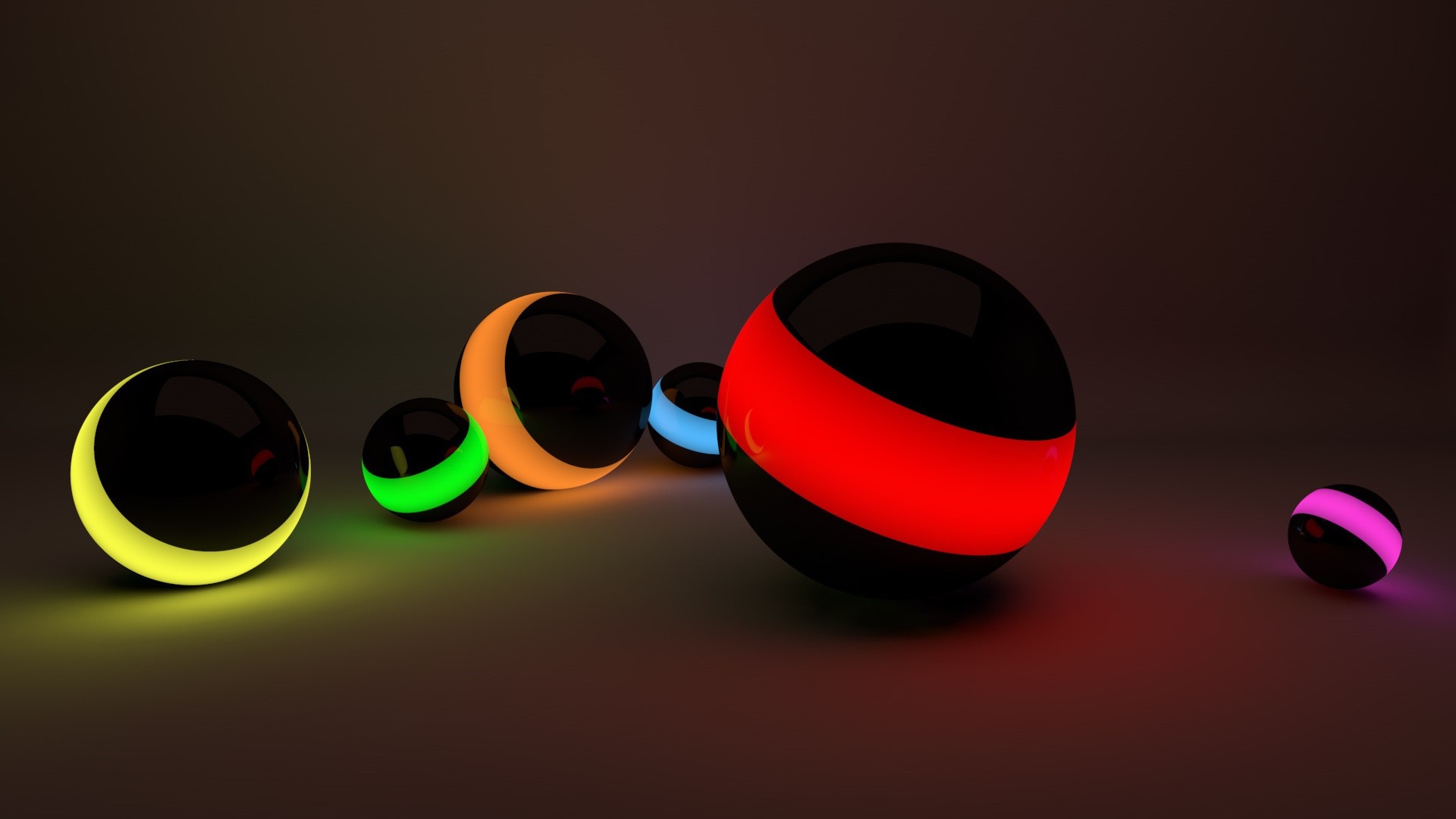 Abstract spheres with colorful glowing bands HD Wallpaper