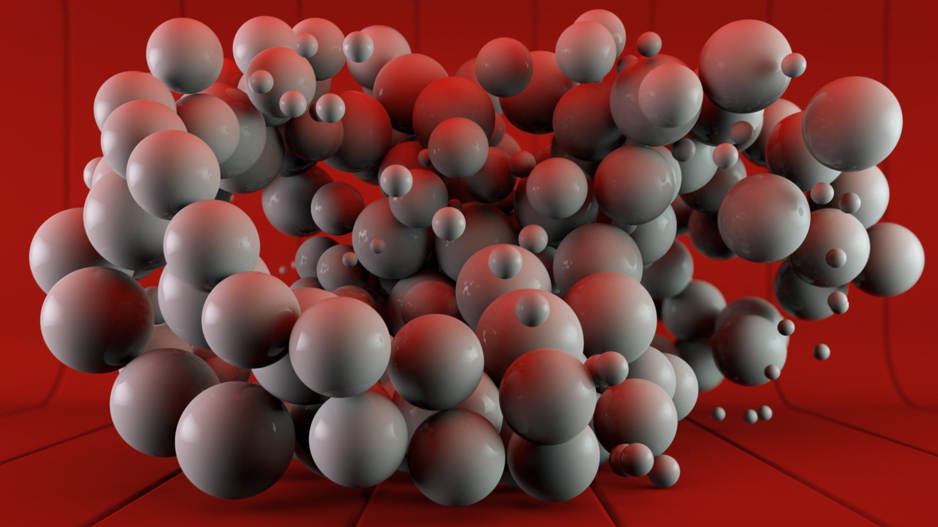 Abstract arrangement of spheres on a red background HD Wallpaper