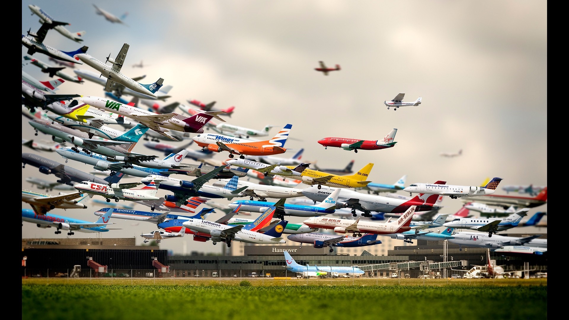 A multitude of airplanes at Hanover Airport, Germany HD Wallpaper