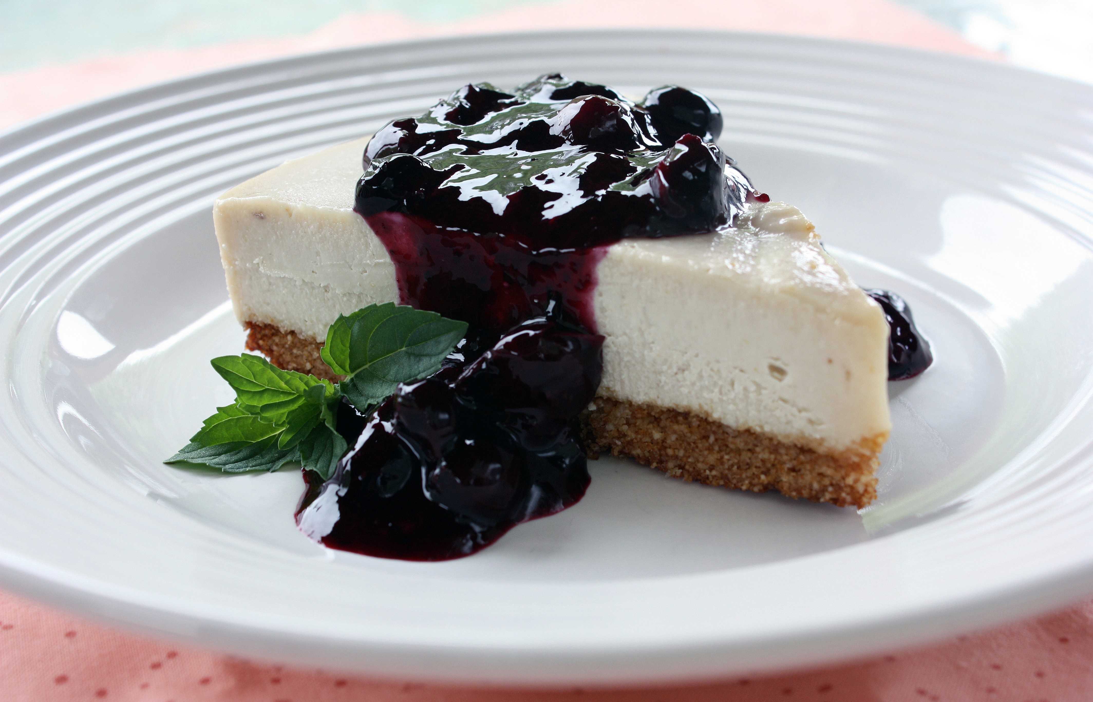 Slice of Blueberry Cheesecake with Mint HD Wallpaper