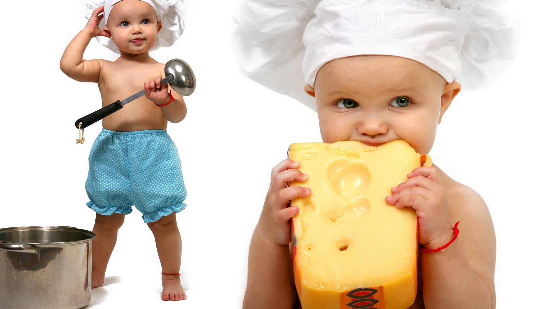 Baby chefs playing with food and kitchenware HD Wallpaper