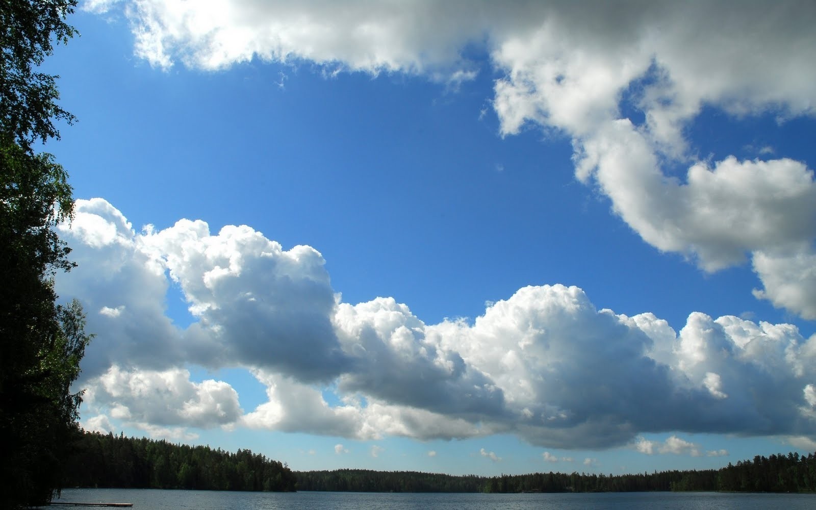 Lake with Cumulus Clouds and Forest HD Wallpaper