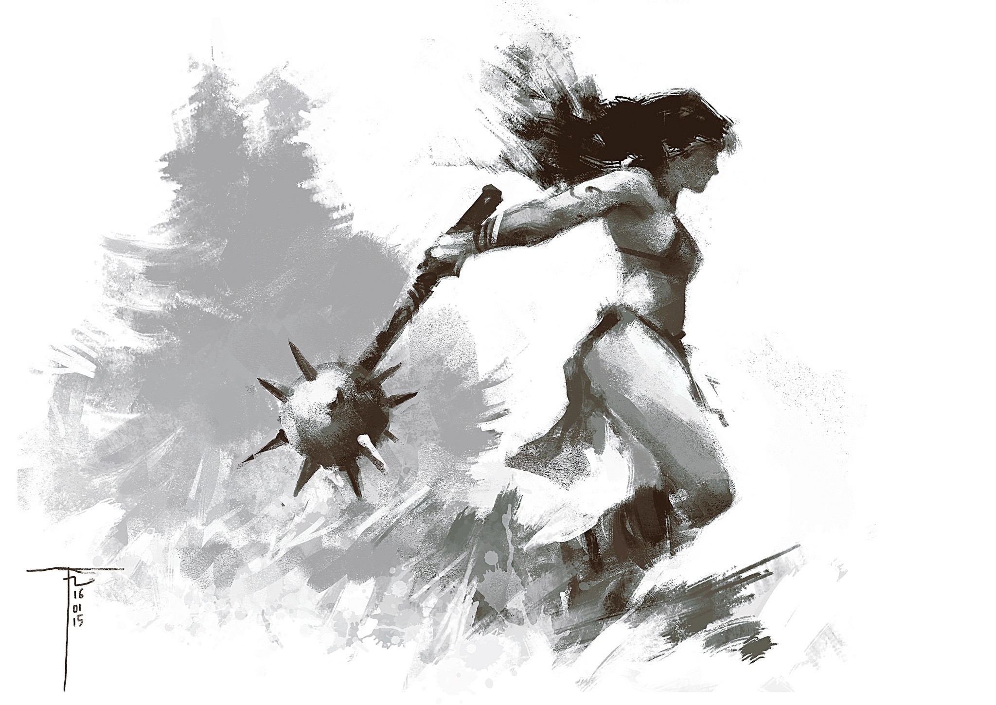 Fantasy warrior woman with mace HD Wallpaper