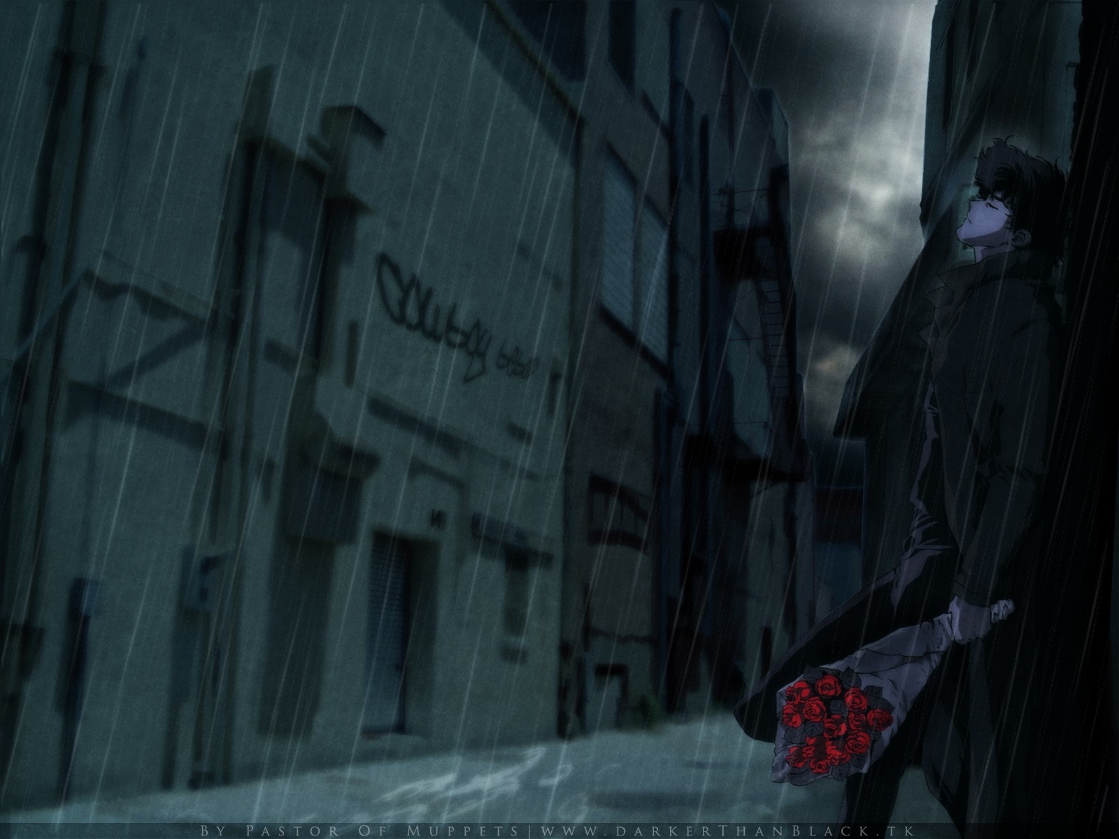 Spike Spiegel from Cowboy Bebop in the rain with roses HD Wallpaper