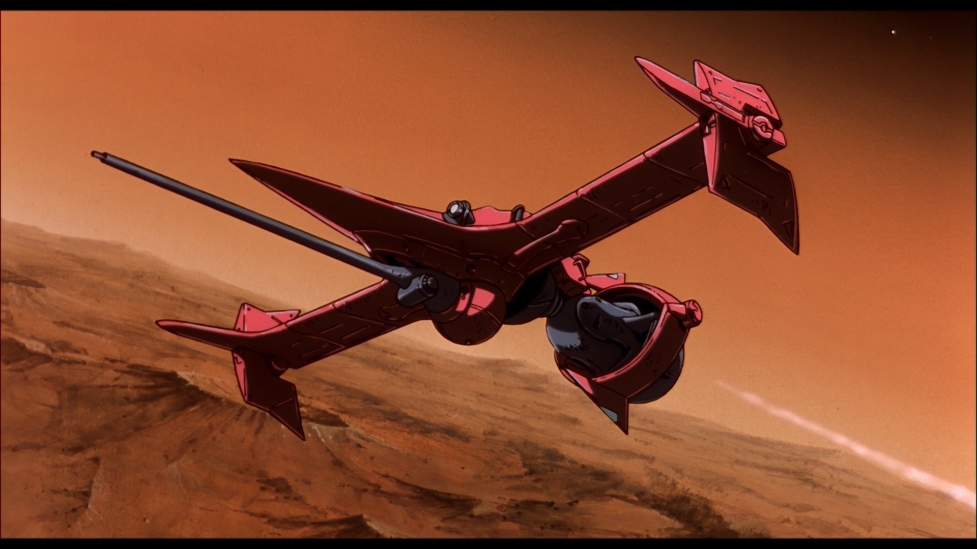 Swordfish II spaceship flying over a desert planet HD Wallpaper