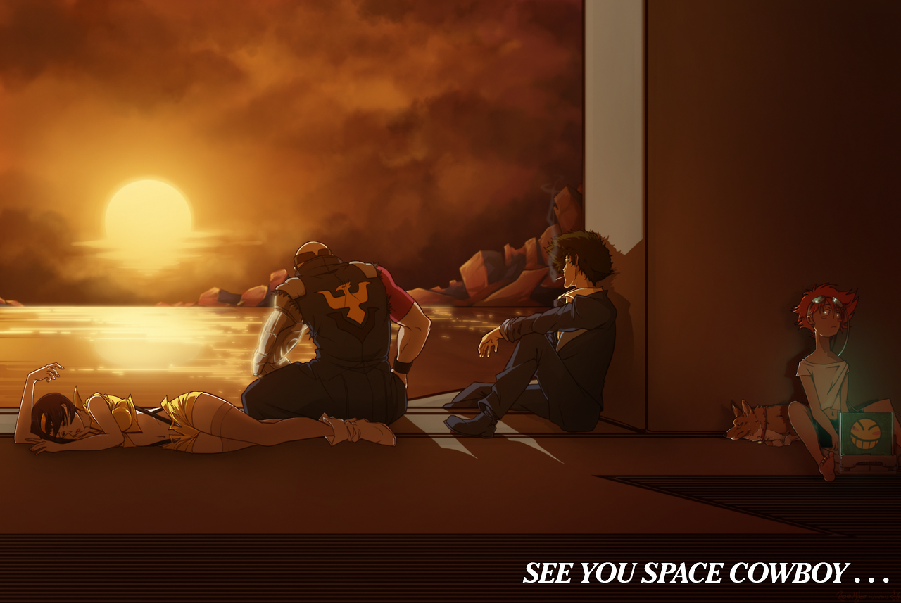 Cowboy Bebop characters watching a sunset HD Wallpaper