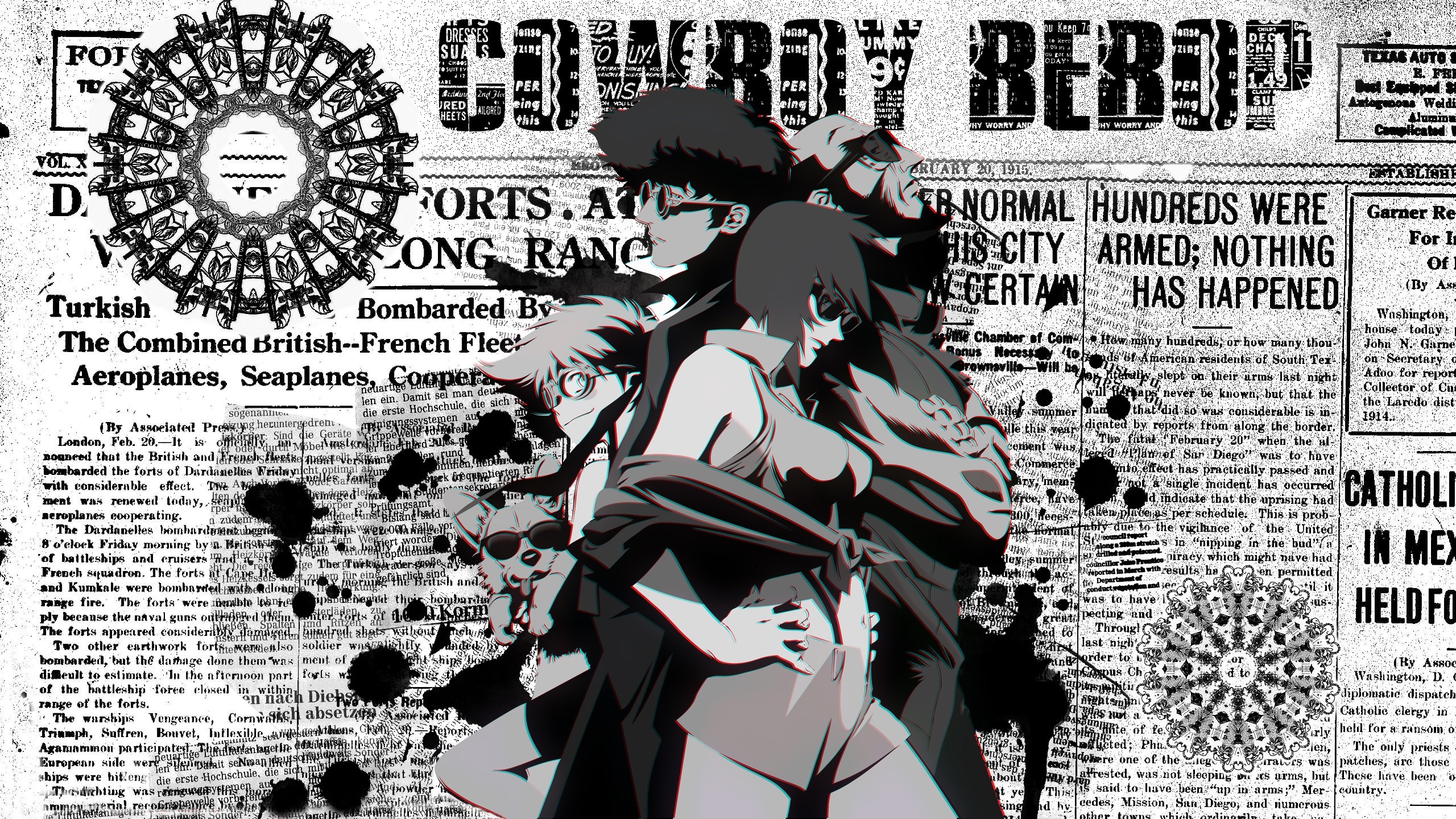 Cowboy Bebop characters on newspaper background HD Wallpaper