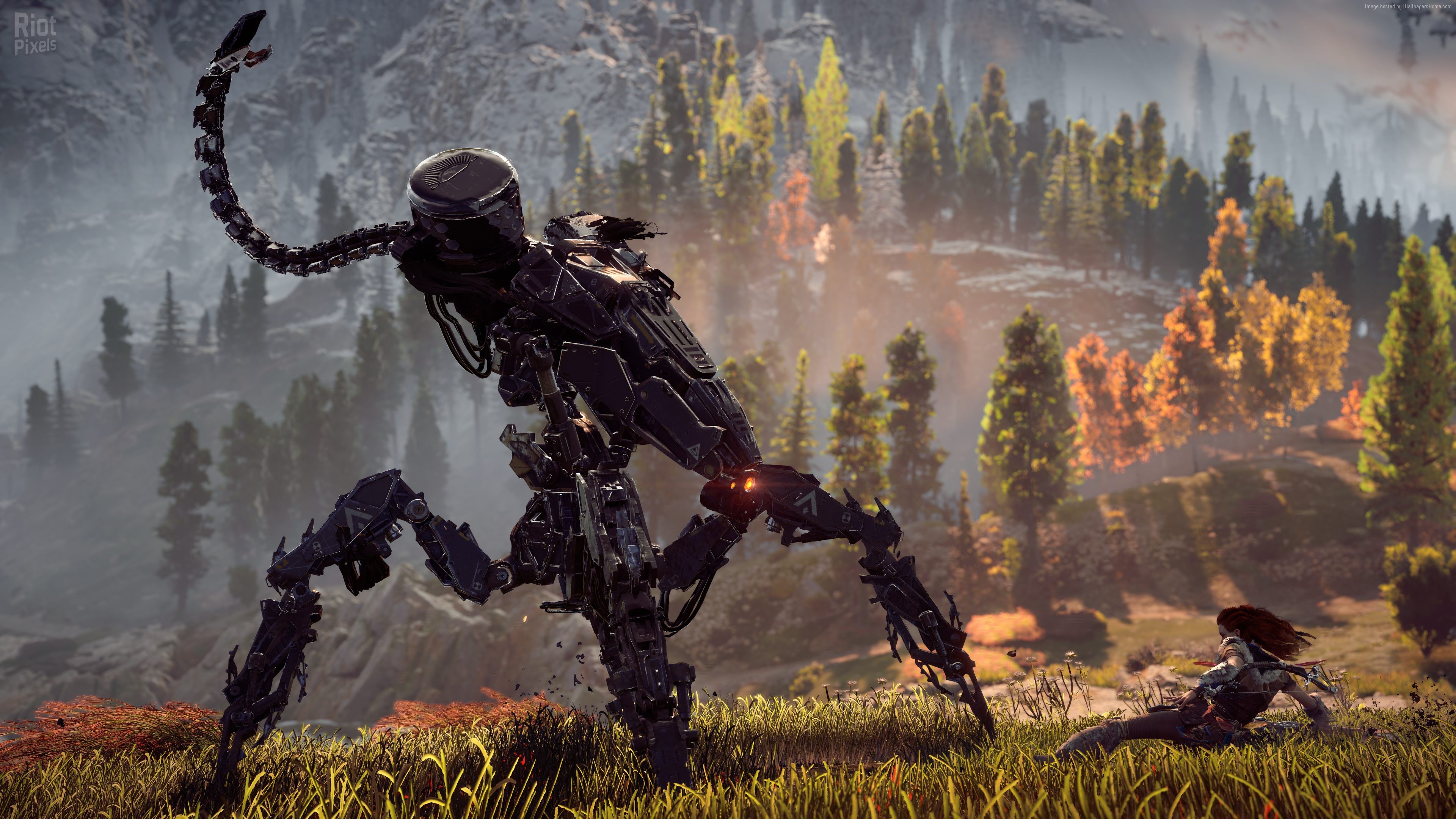 Horizon Zero Dawn robot attacking a woman HD Wallpaper