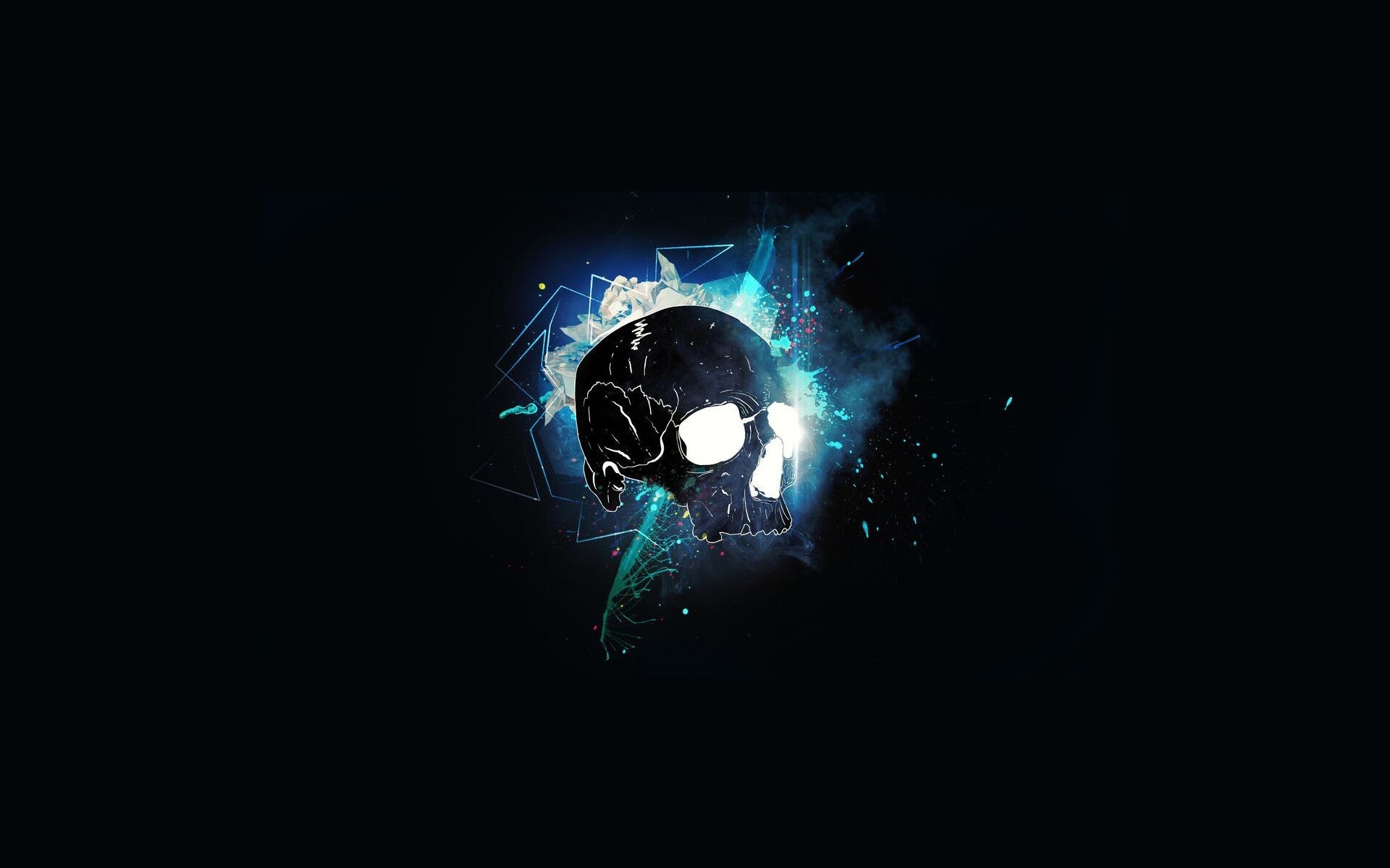 Dark skull with abstract blue light and geometric shapes HD Wallpaper