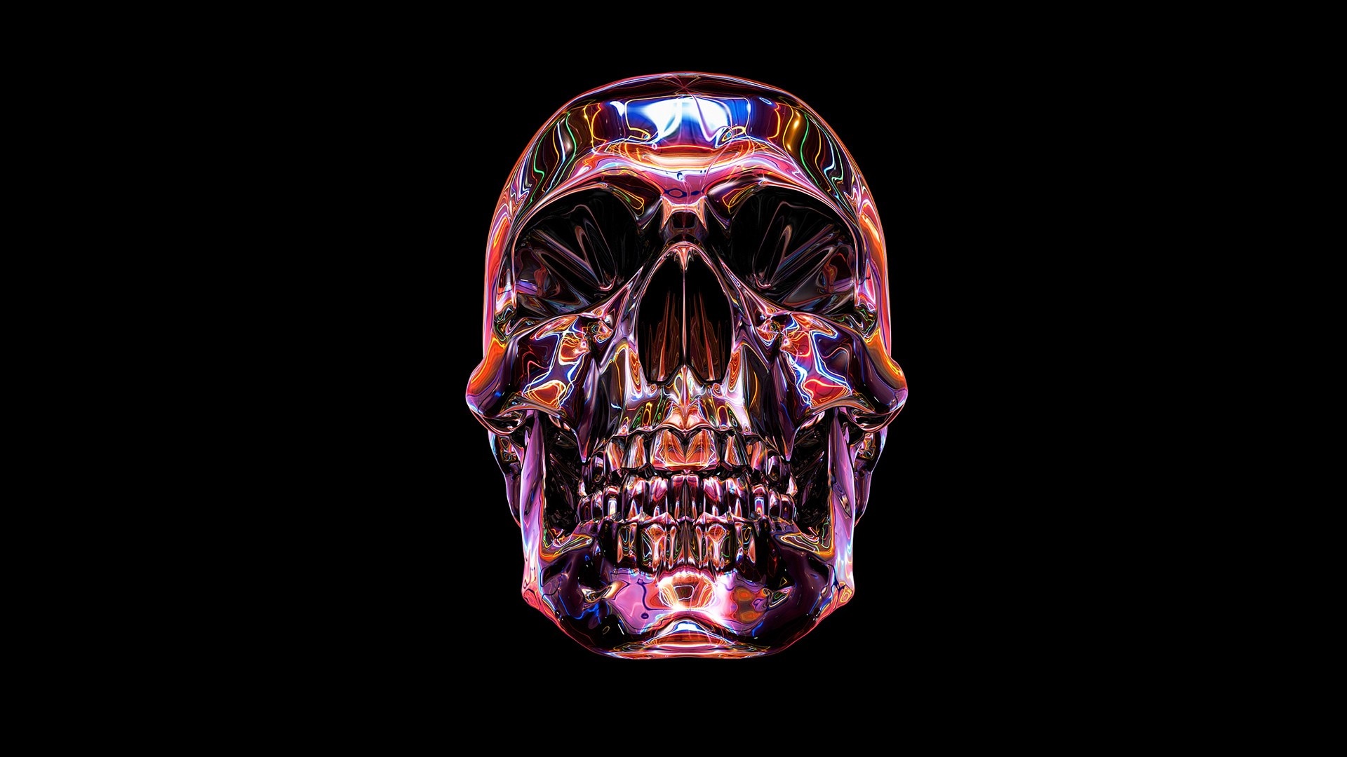 Chrome Skull with Colorful Reflections HD Wallpaper