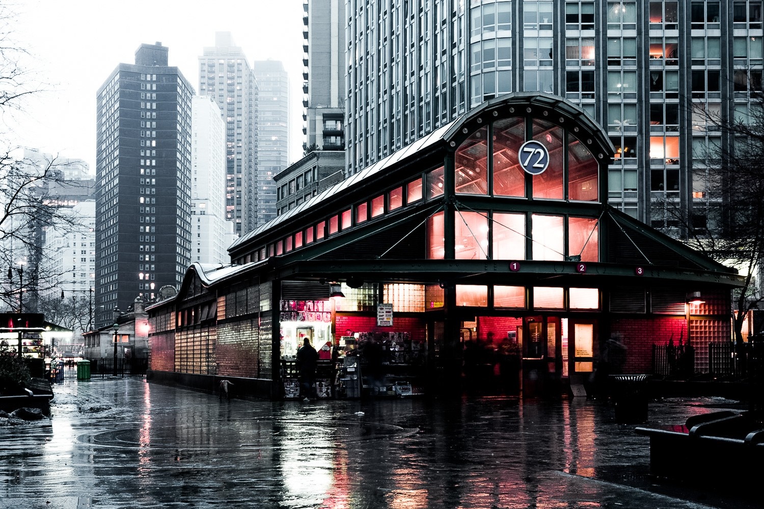 72nd Street Subway Station in New York City on a Rainy Evening HD Wallpaper