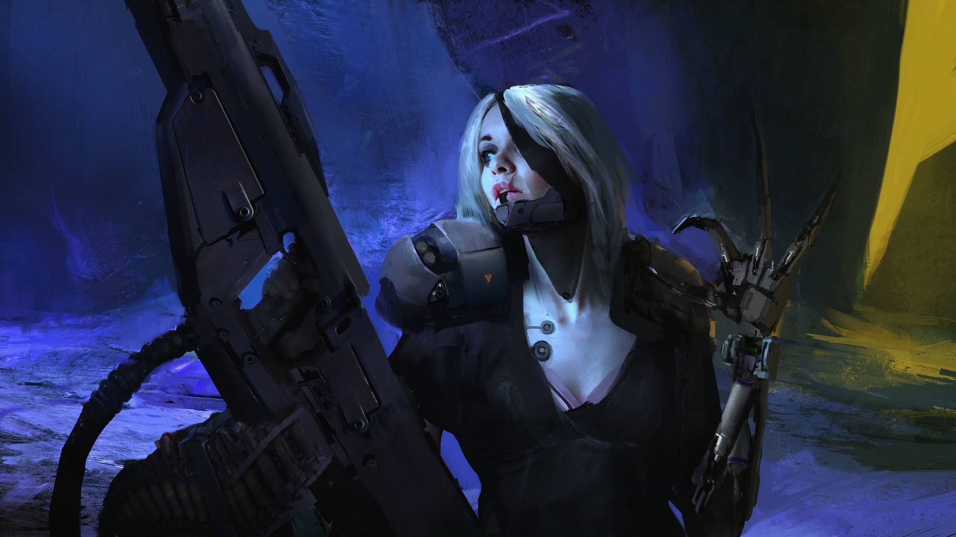 Woman with robotic arm and gun HD Wallpaper