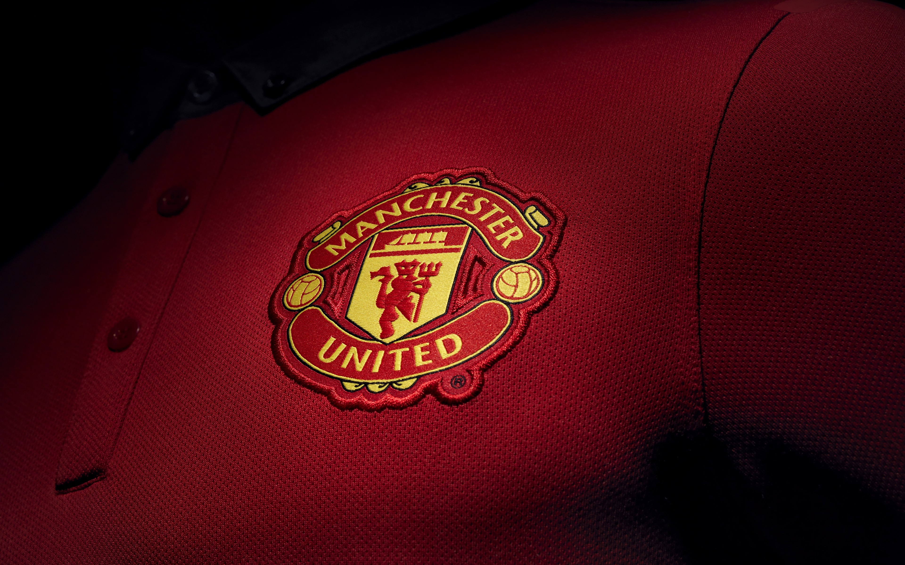 Manchester United logo on red shirt HD Wallpaper