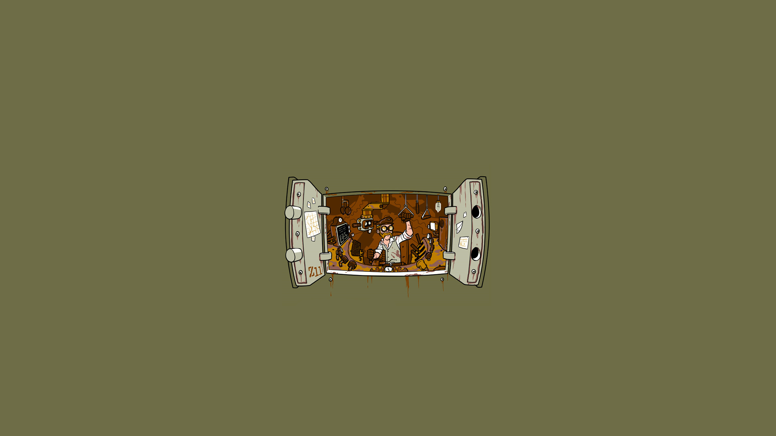 Man inside a safe with tools and papers HD Wallpaper