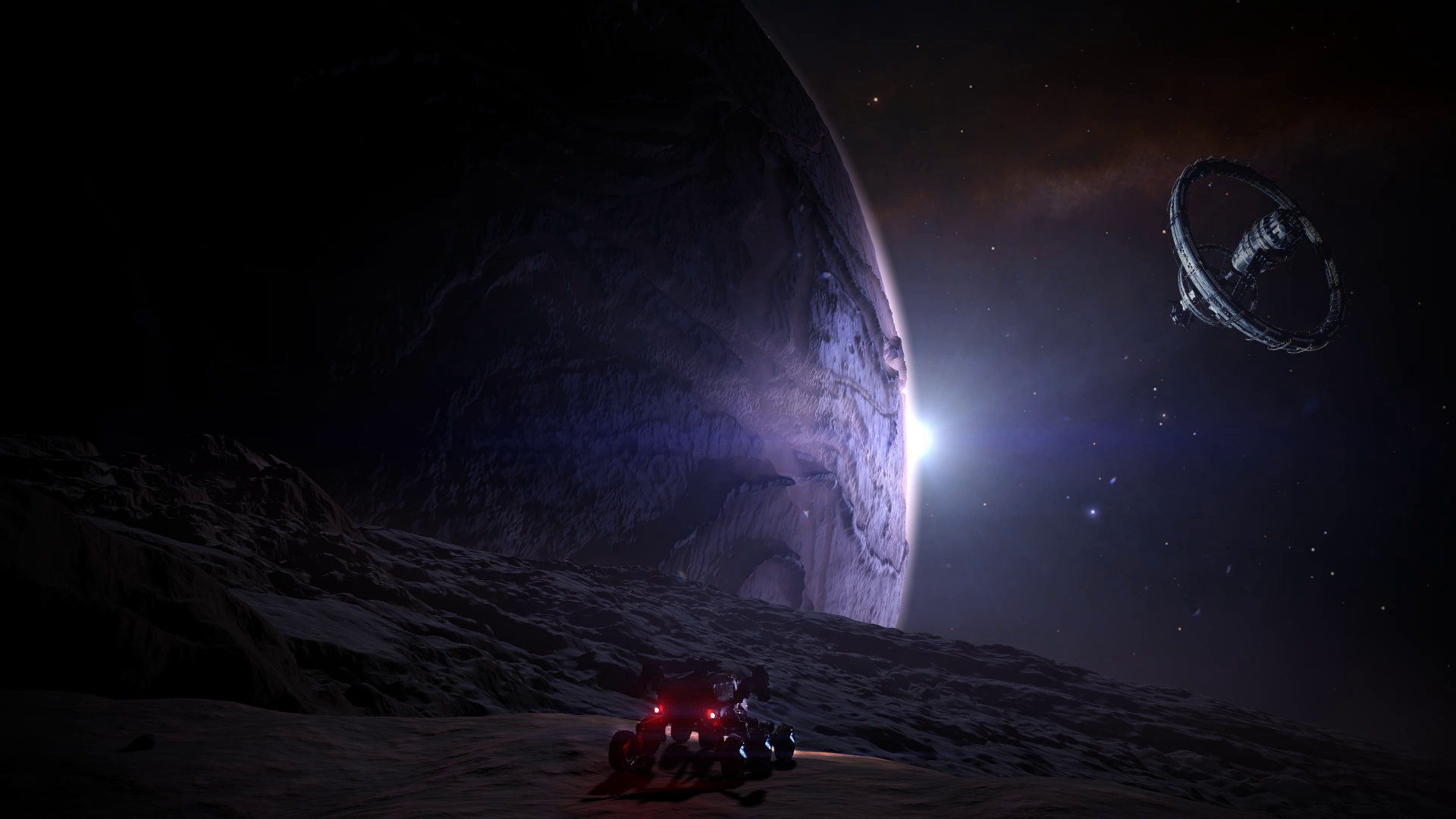 Elite Dangerous: Space station orbiting a planet from a moon HD Wallpaper
