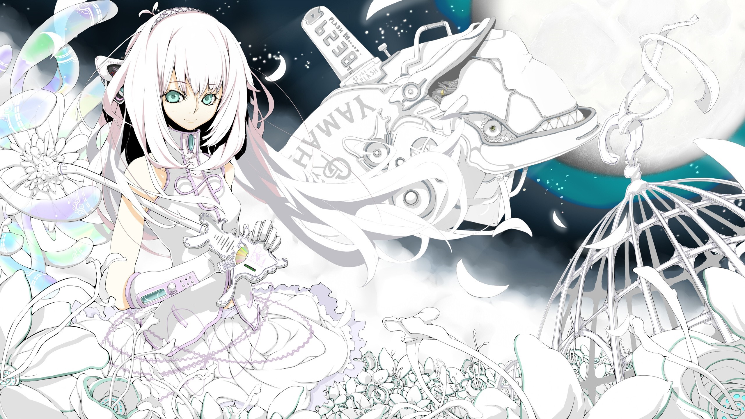 Megurine Luka from Vocaloid with a mechanical whale HD Wallpaper