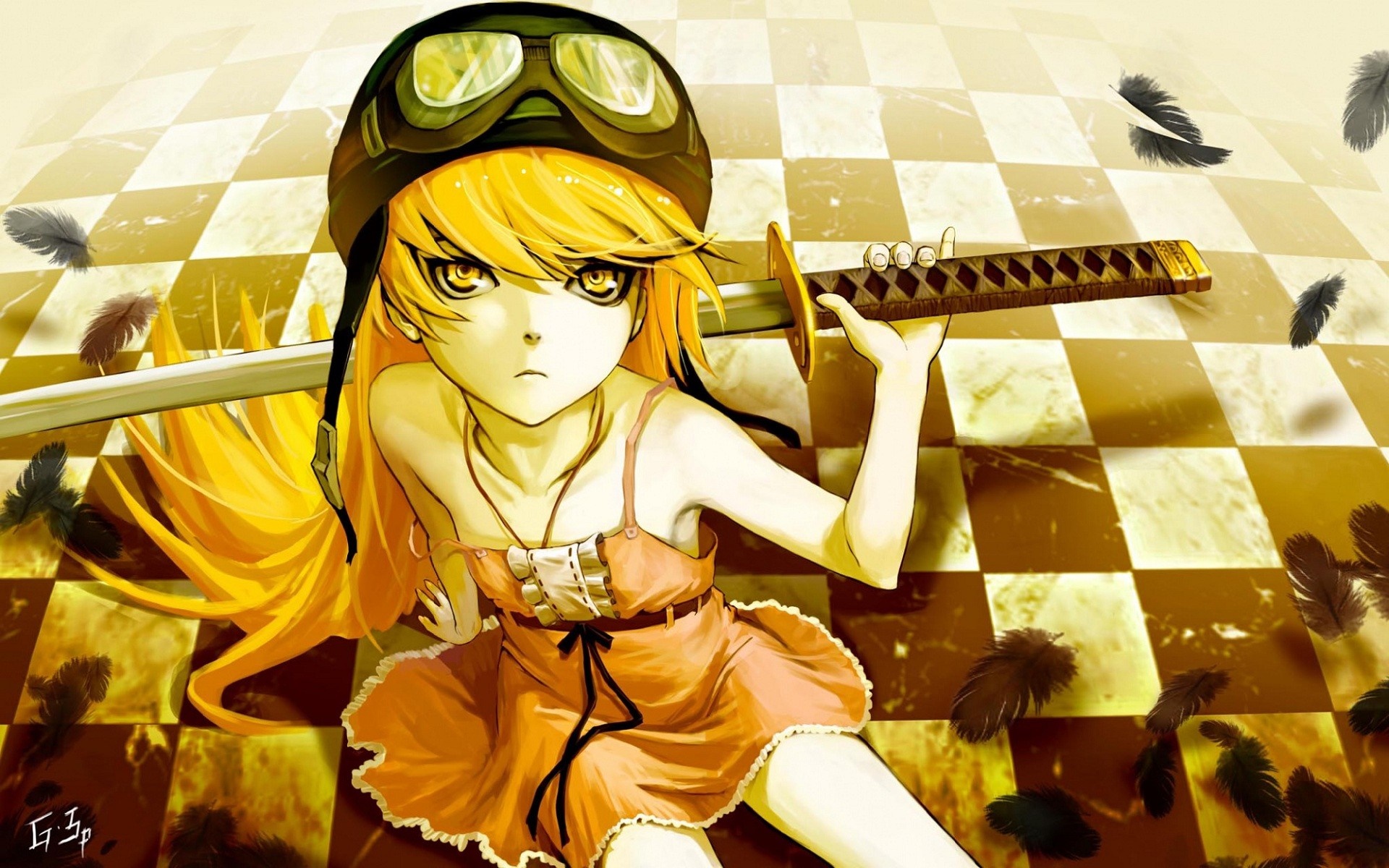 Oshino Shinobu from Monogatari Series with Katana HD Wallpaper