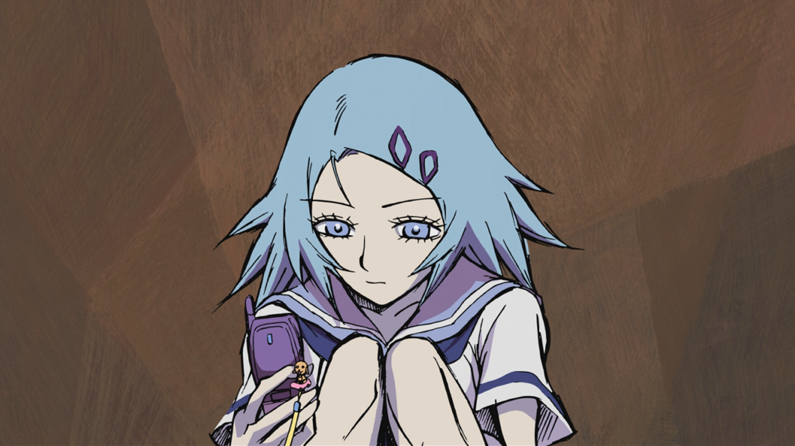Girl with blue hair holding a pink flip phone HD Wallpaper
