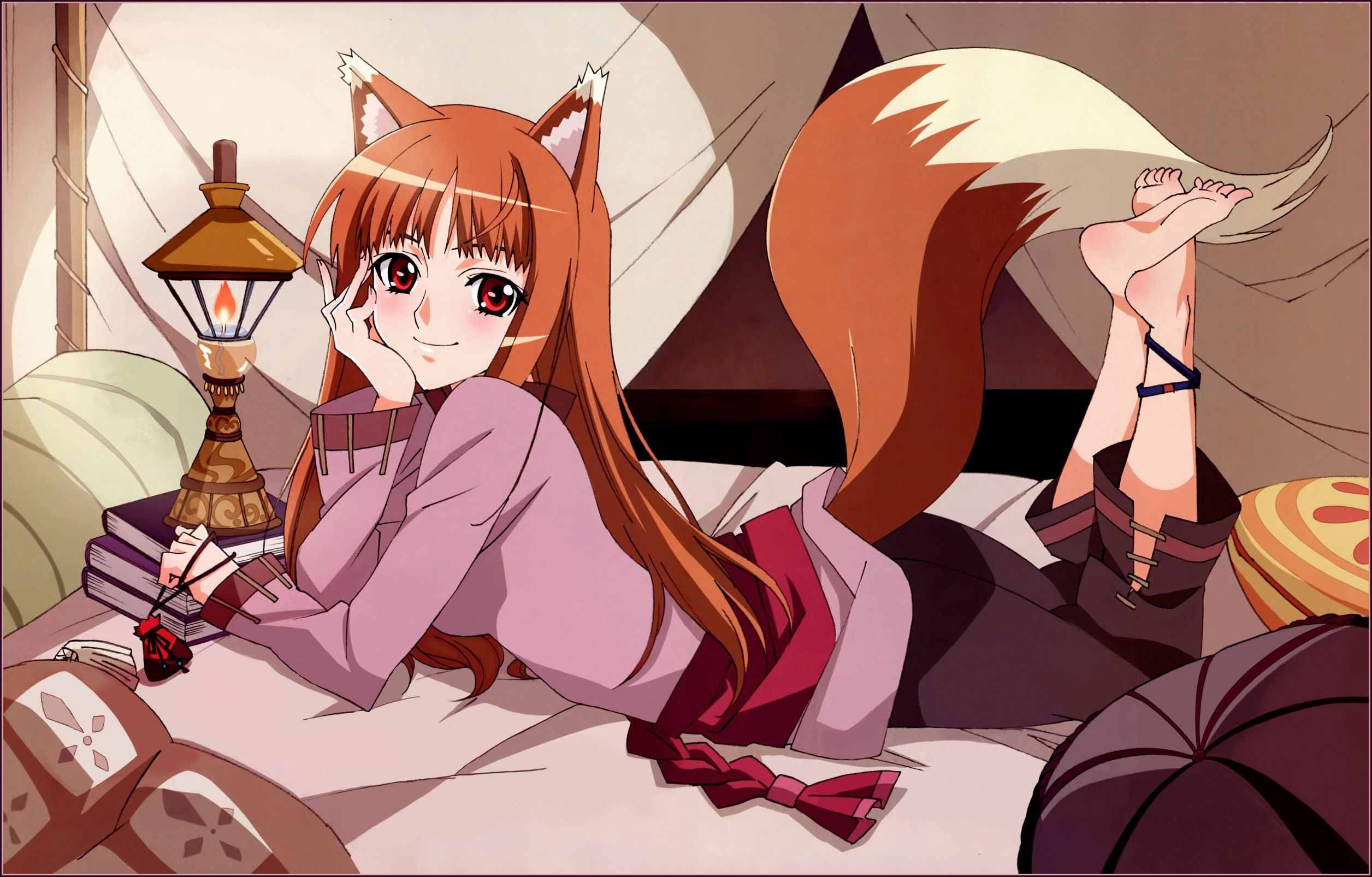 Holo from Spice and Wolf lying on a bed HD Wallpaper