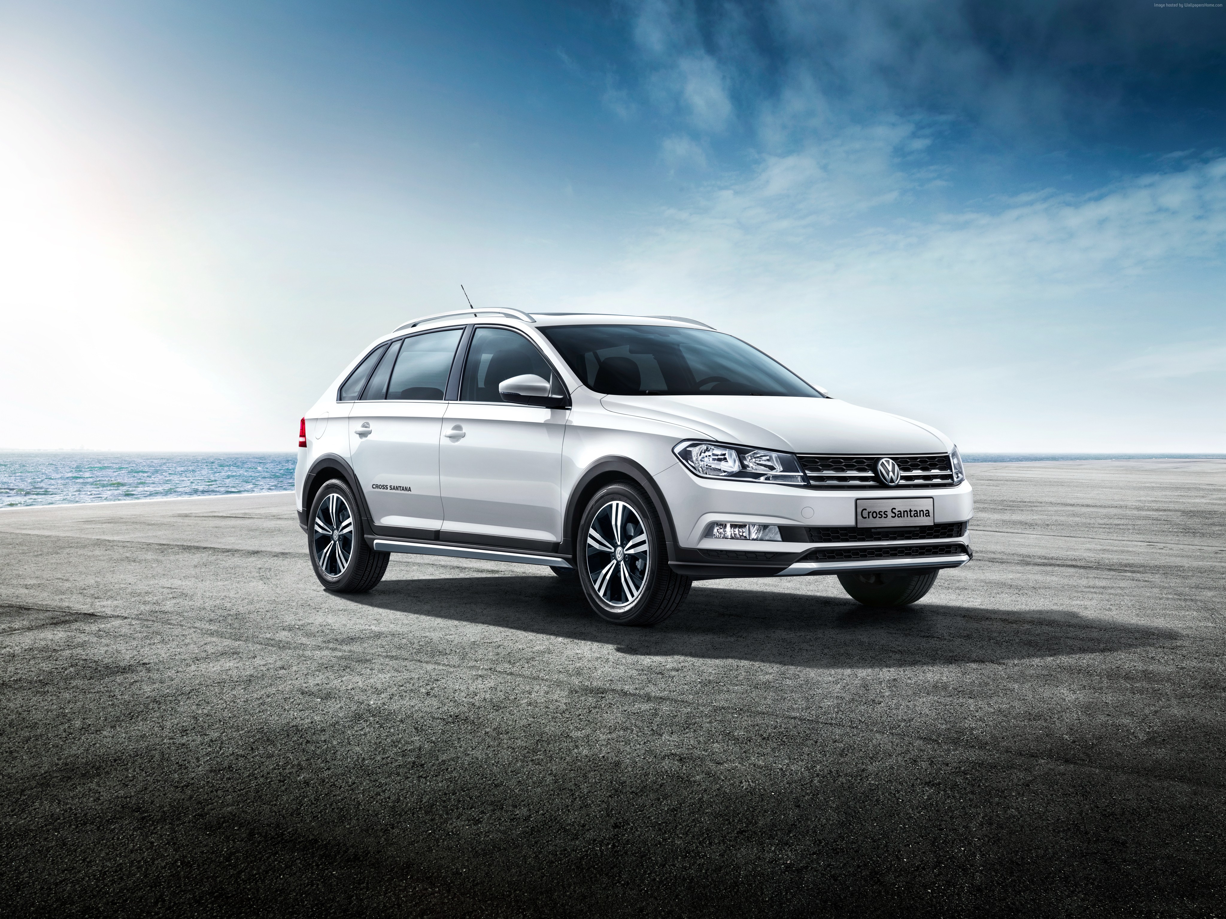 White Volkswagen Cross Santana Estate by the Sea HD Wallpaper