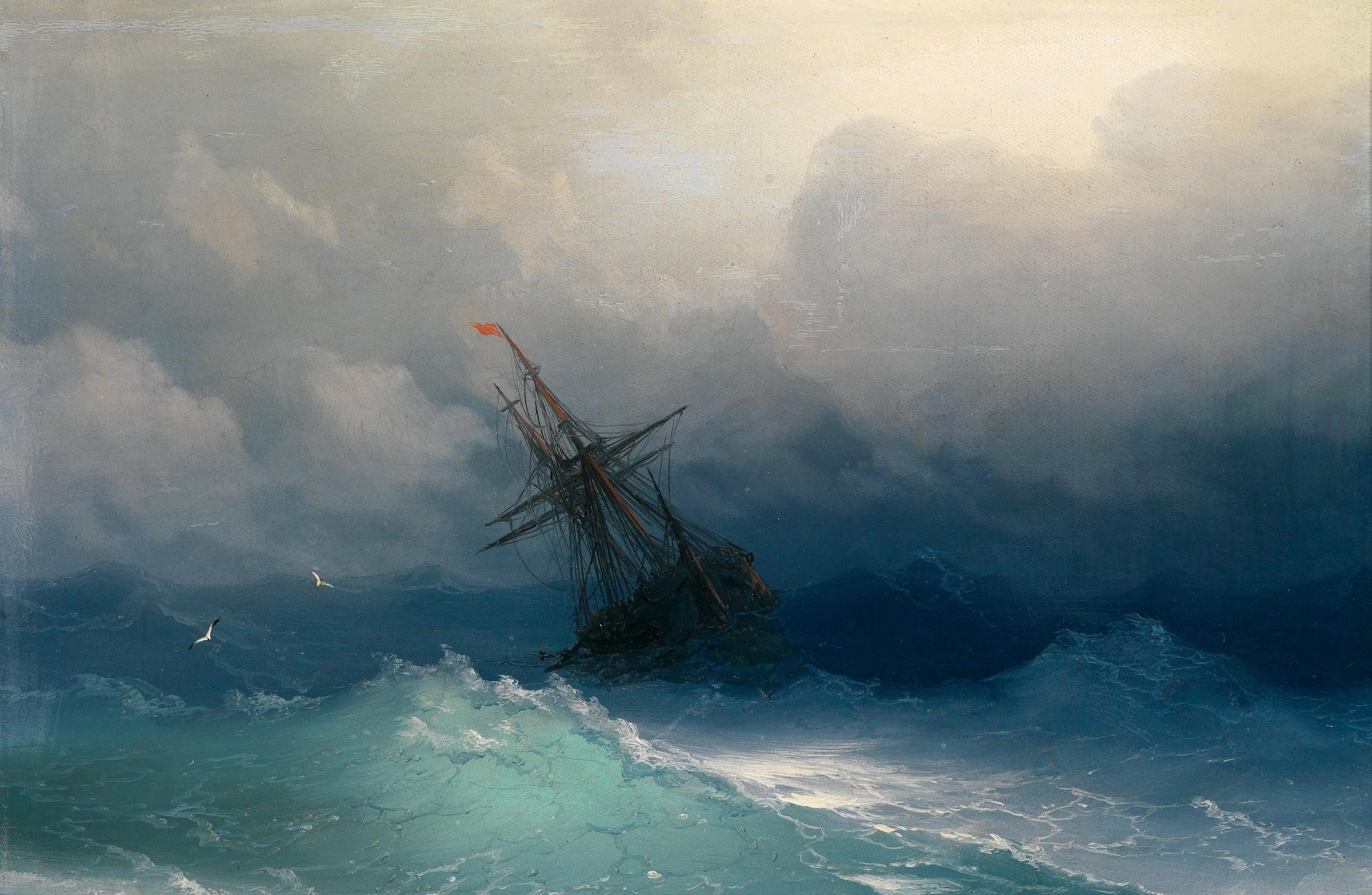 Stormy Sea with Sailing Ship by Ivan Aivazovsky HD Wallpaper