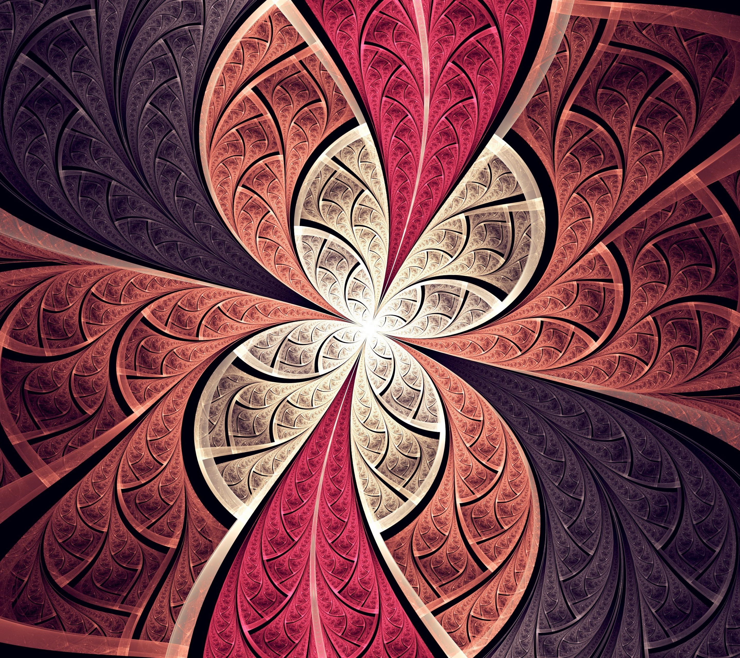 Fractal art illustration with red, purple, and cream colors HD Wallpaper