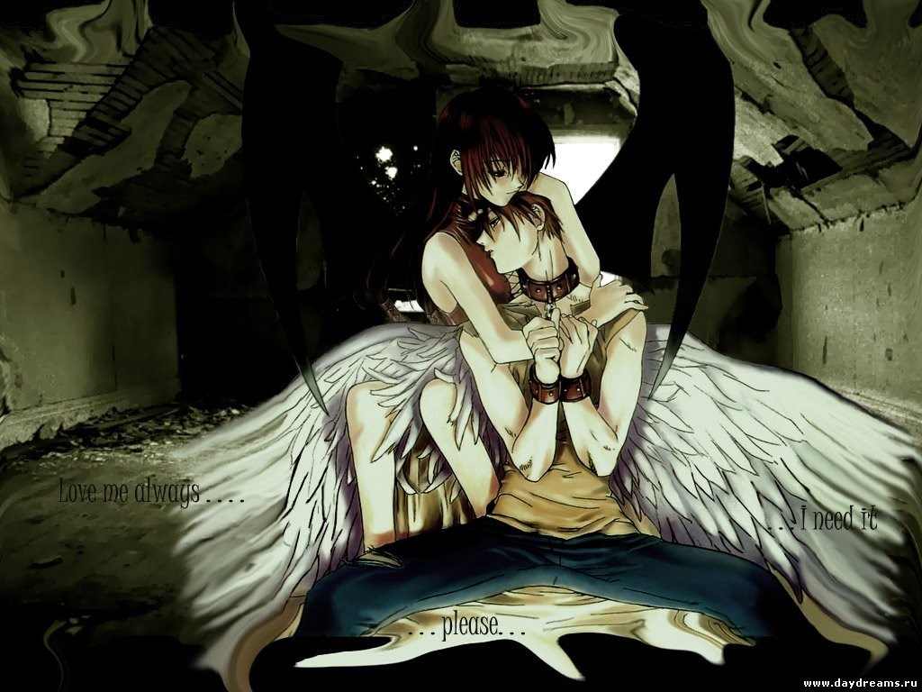 Anime illustration of an angel and a demon HD Wallpaper