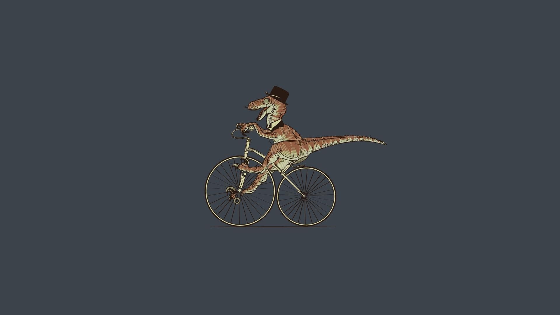 Dinosaur riding a bicycle with a top hat HD Wallpaper