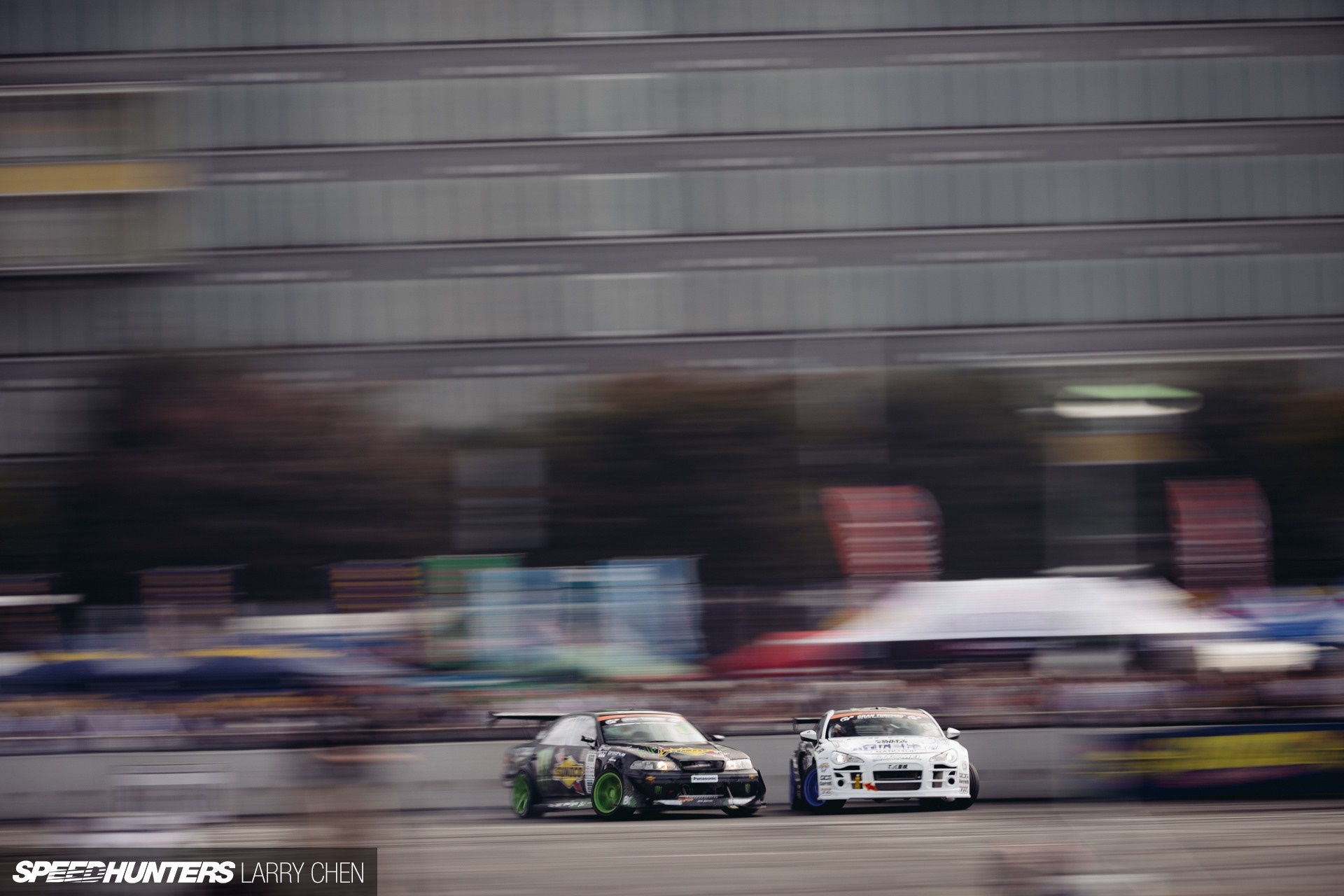Two drift cars racing on a track, Speedhunters HD Wallpaper