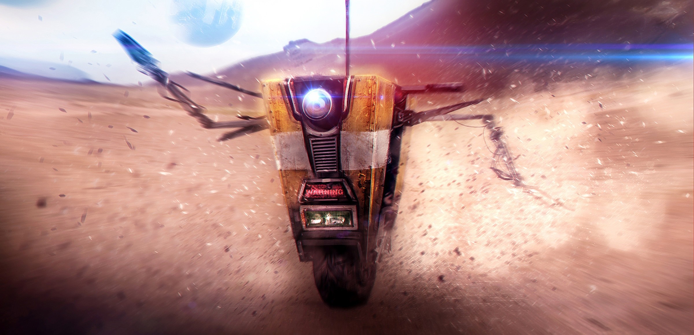 Claptrap from Borderlands in a desert landscape HD Wallpaper