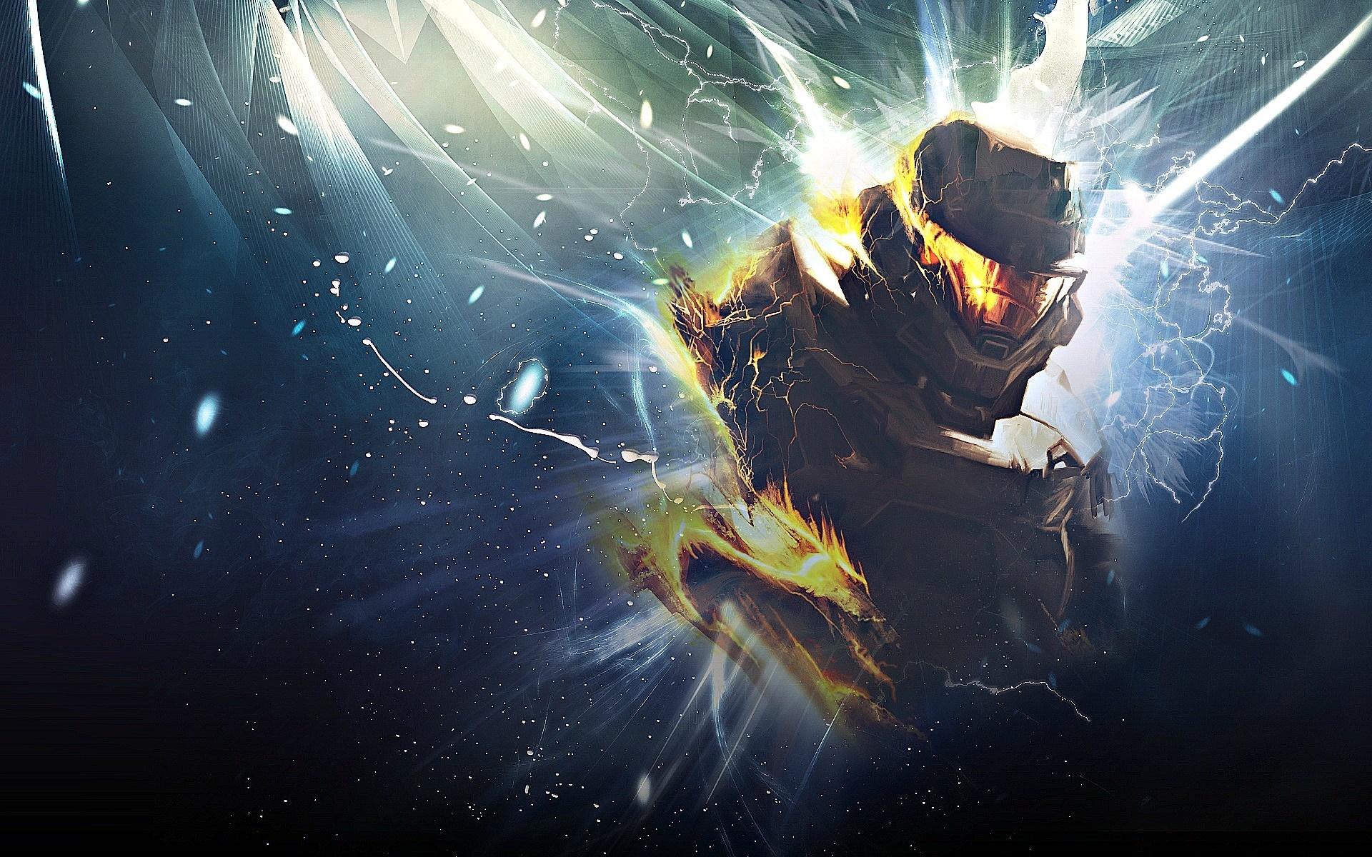 Master Chief from Halo in a cosmic explosion HD Wallpaper