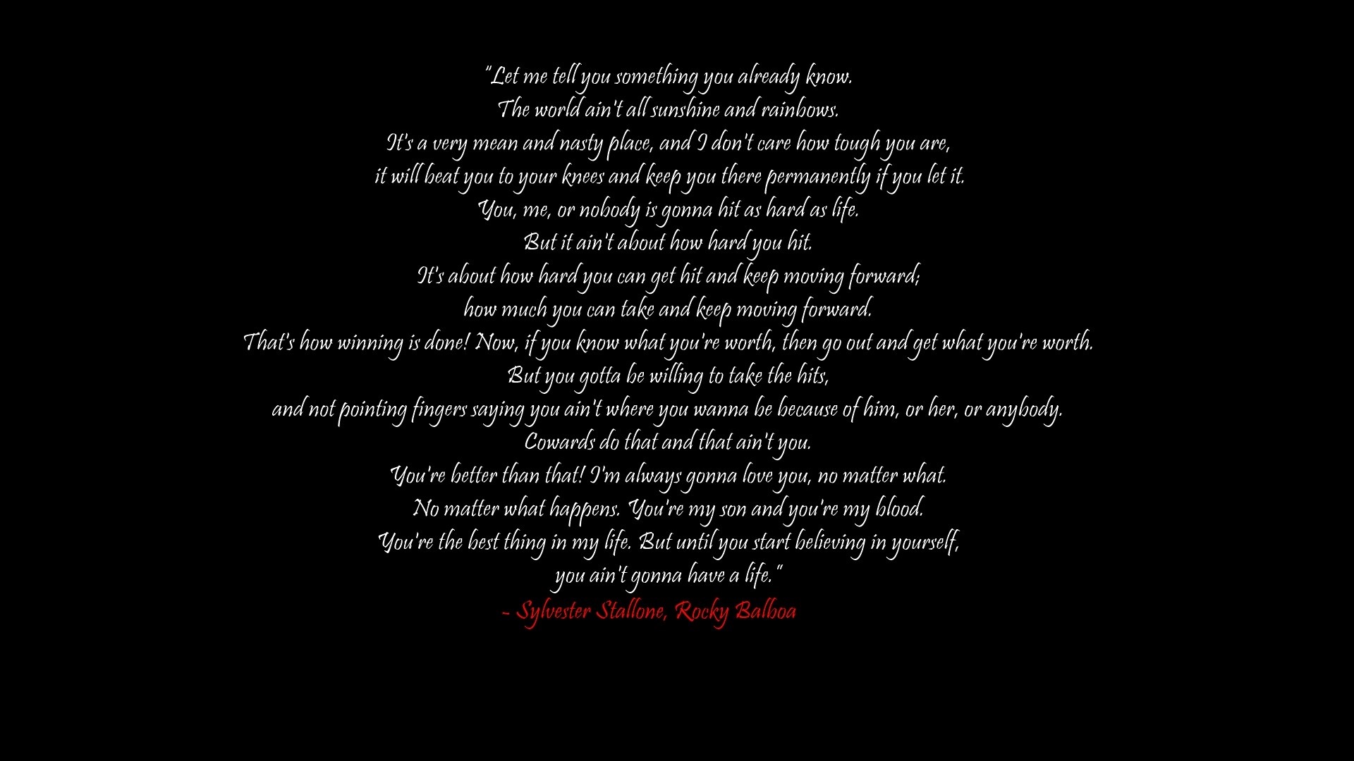 Quote from Sylvester Stallone as Rocky Balboa HD Wallpaper