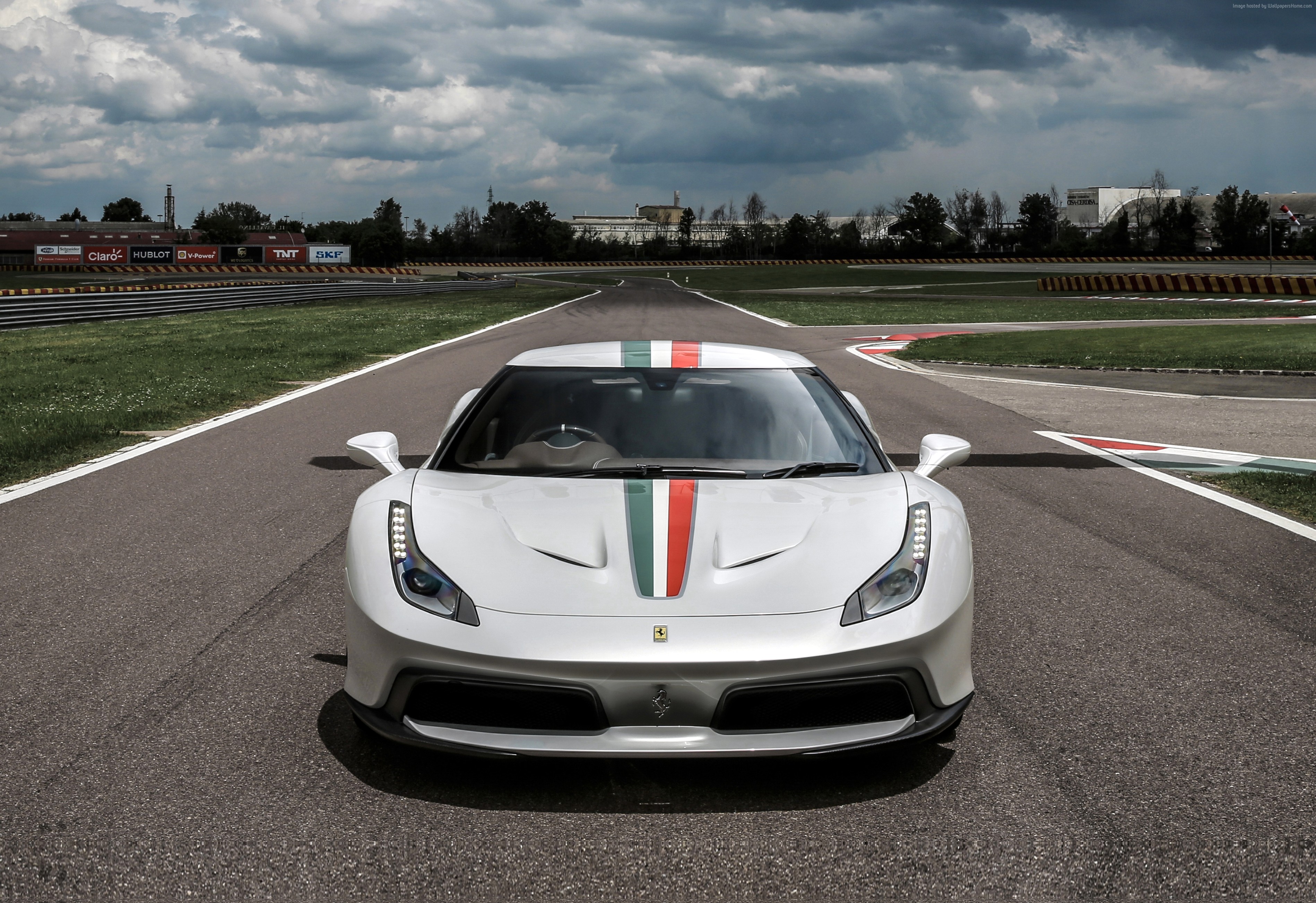 White Ferrari 458 MM Speciale on a Racetrack HD Wallpaper